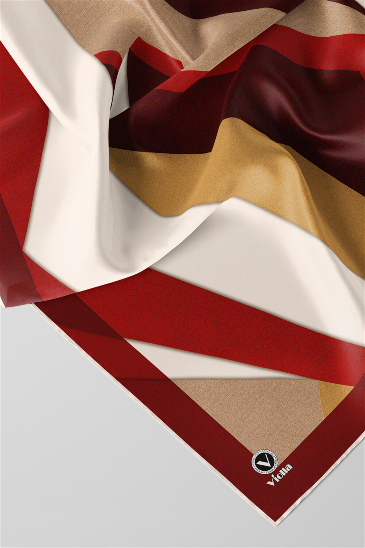 Twill Geometrik Desenli Bordo Renkli 90x90 Eşarp (İpek İçermez) Dikim Şekli : El Dikişi