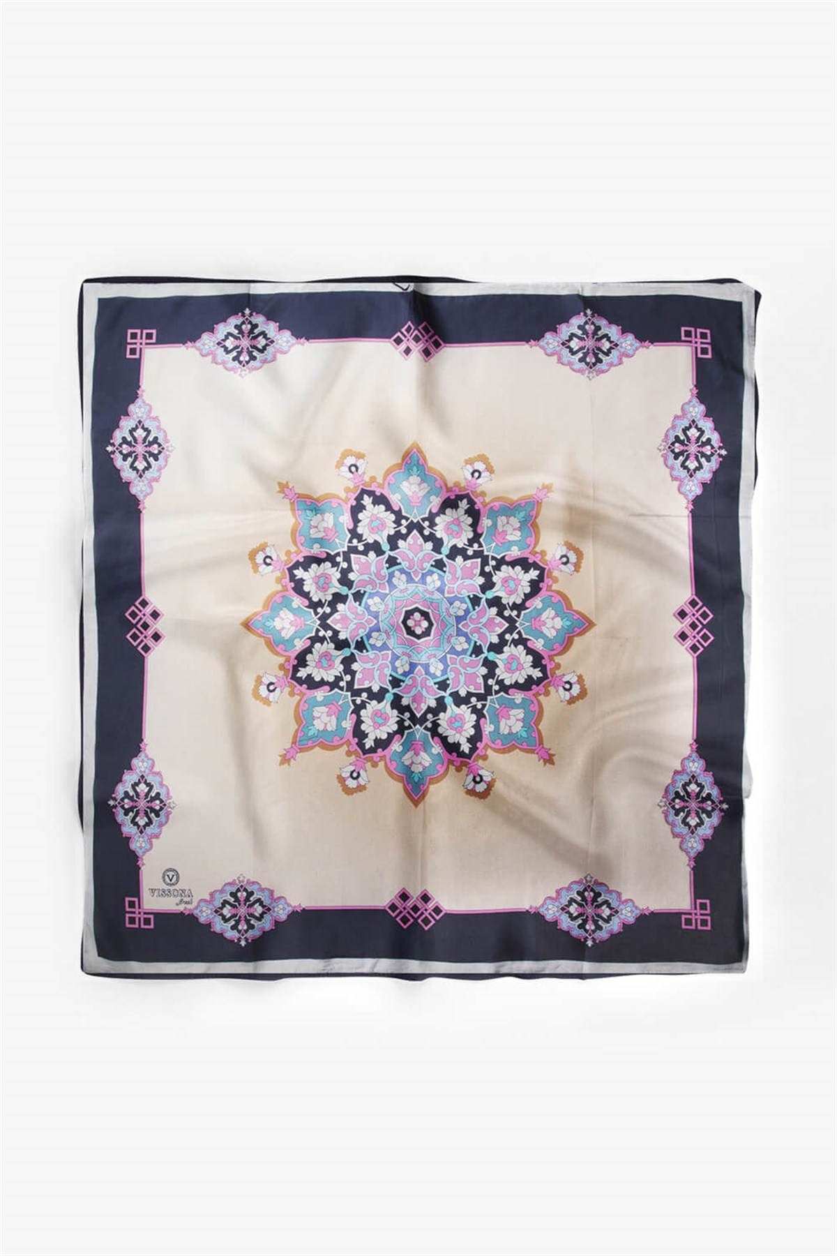 %100 İpek Kadın Desenli Bandana 80x80