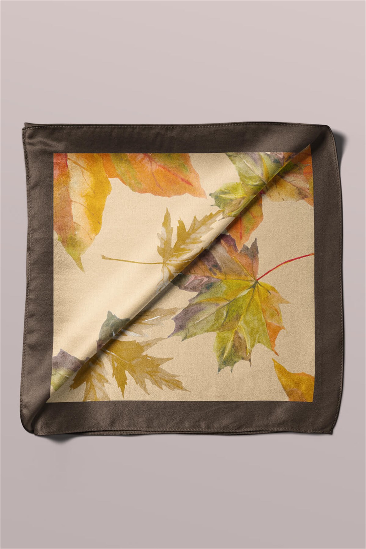 Violla B107 Kadın Yaprak Desenli Bandana 50x50 Yeşil Kahverengi DG0437-22