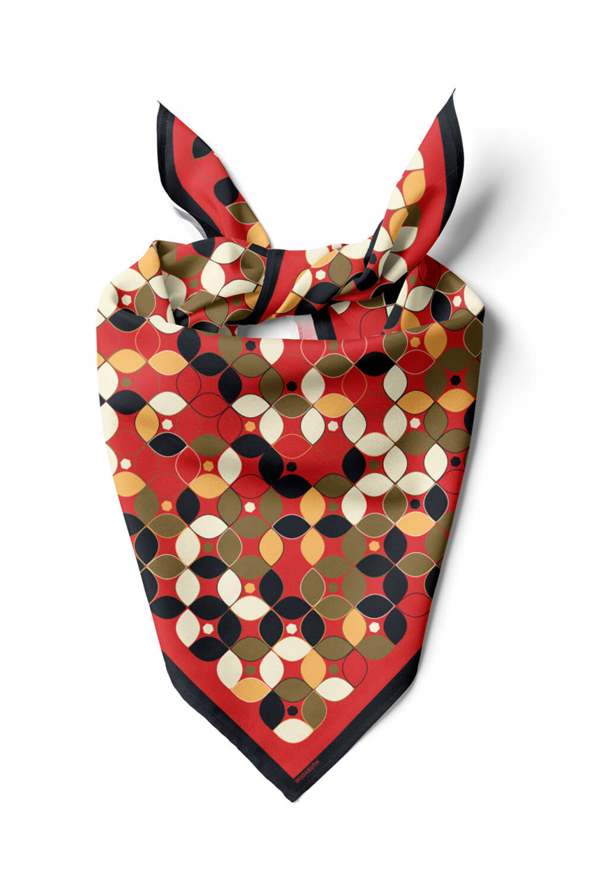 C120 Kadın Kırmızı  Sarmal Yaprak Desenli 50x50 Bandana HYL DG0747-22