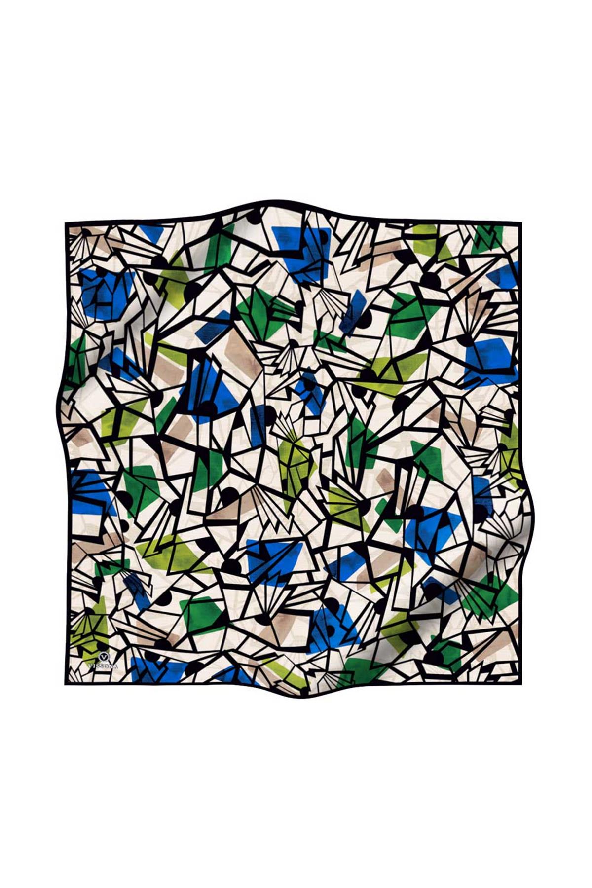 %100 Twill Renkli Petek Desenli Saks - Benetton Yeşili Renkli 90x90 Eşarp Dikim Şekli: El Dikişii