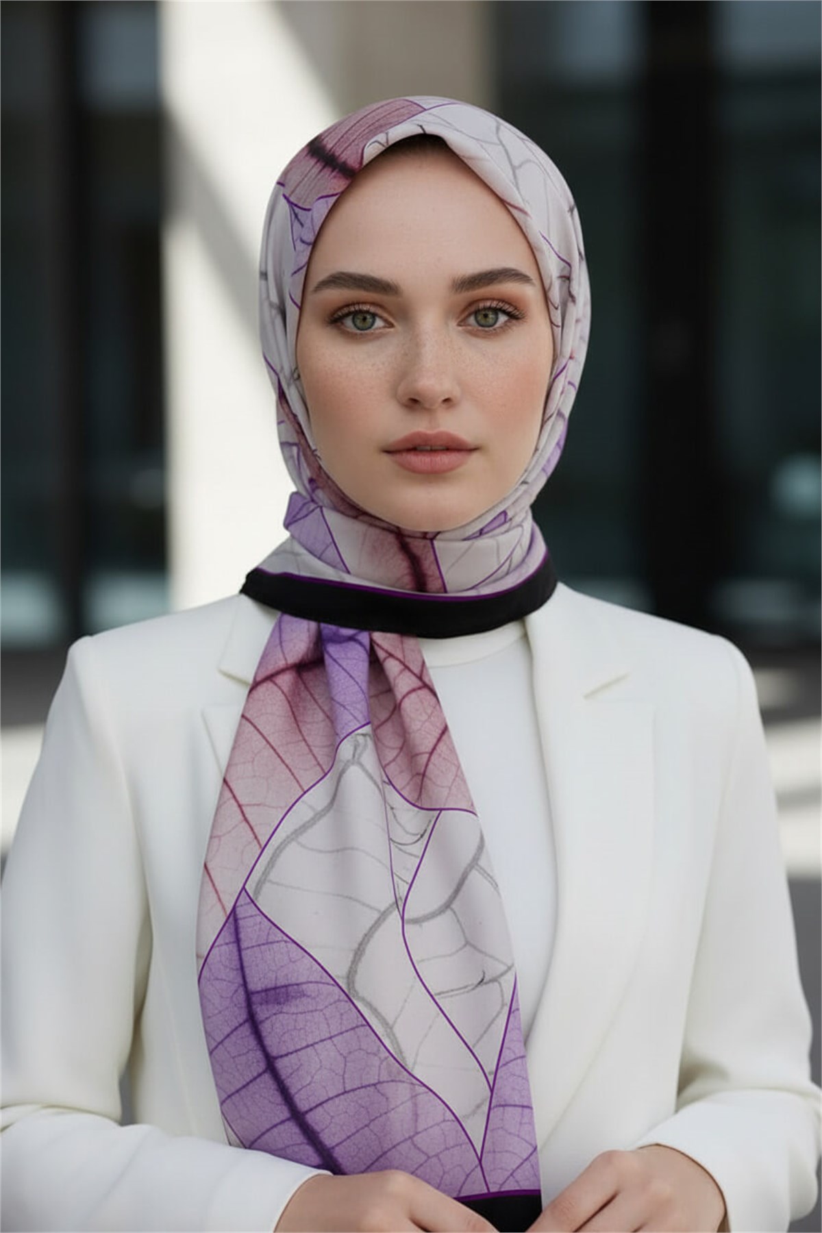 KREP YAPRAK DESENLİ MOR RENKLİ 75X195 KIRIŞMAZ ŞAL