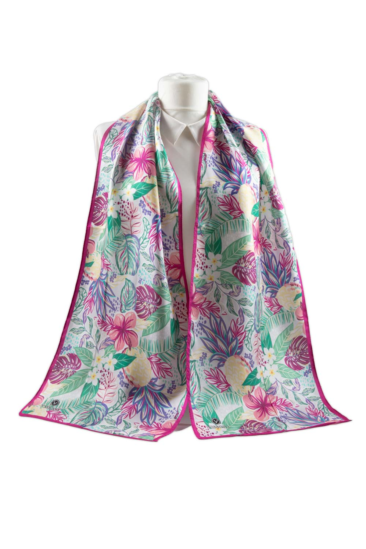 I59 SATEN İPEK ANANAS ÇİÇEK DESENLİ KADIN FULAR