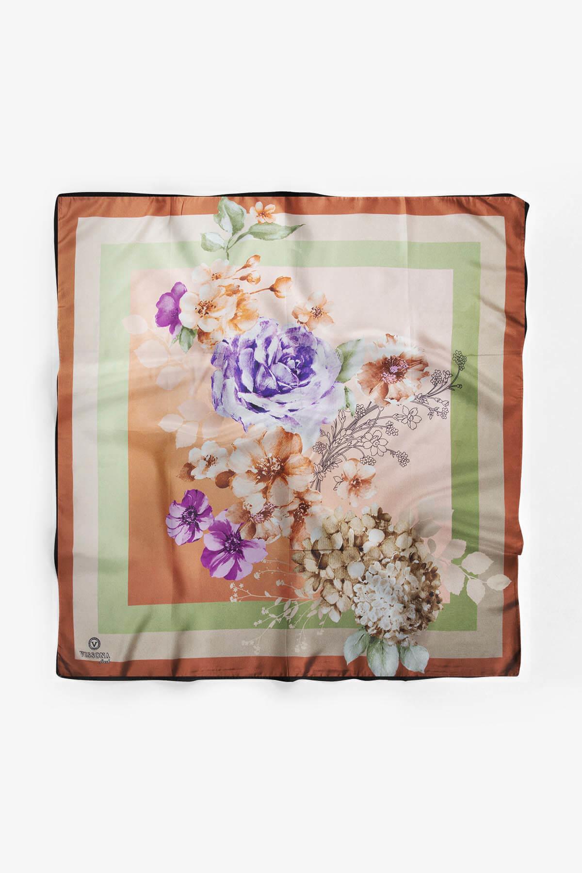 %100 İpek Kadın Desenli Bandana 80x80