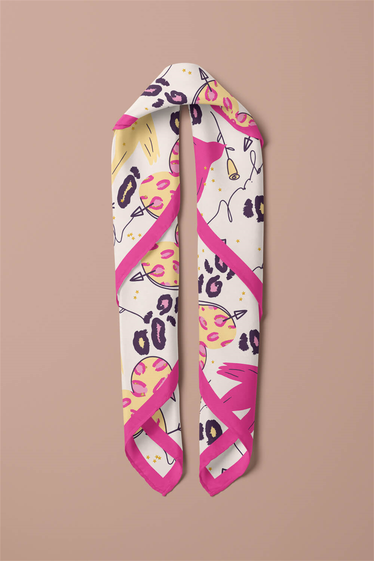 Saten İpek Kalp Desenli Kadın Bandana