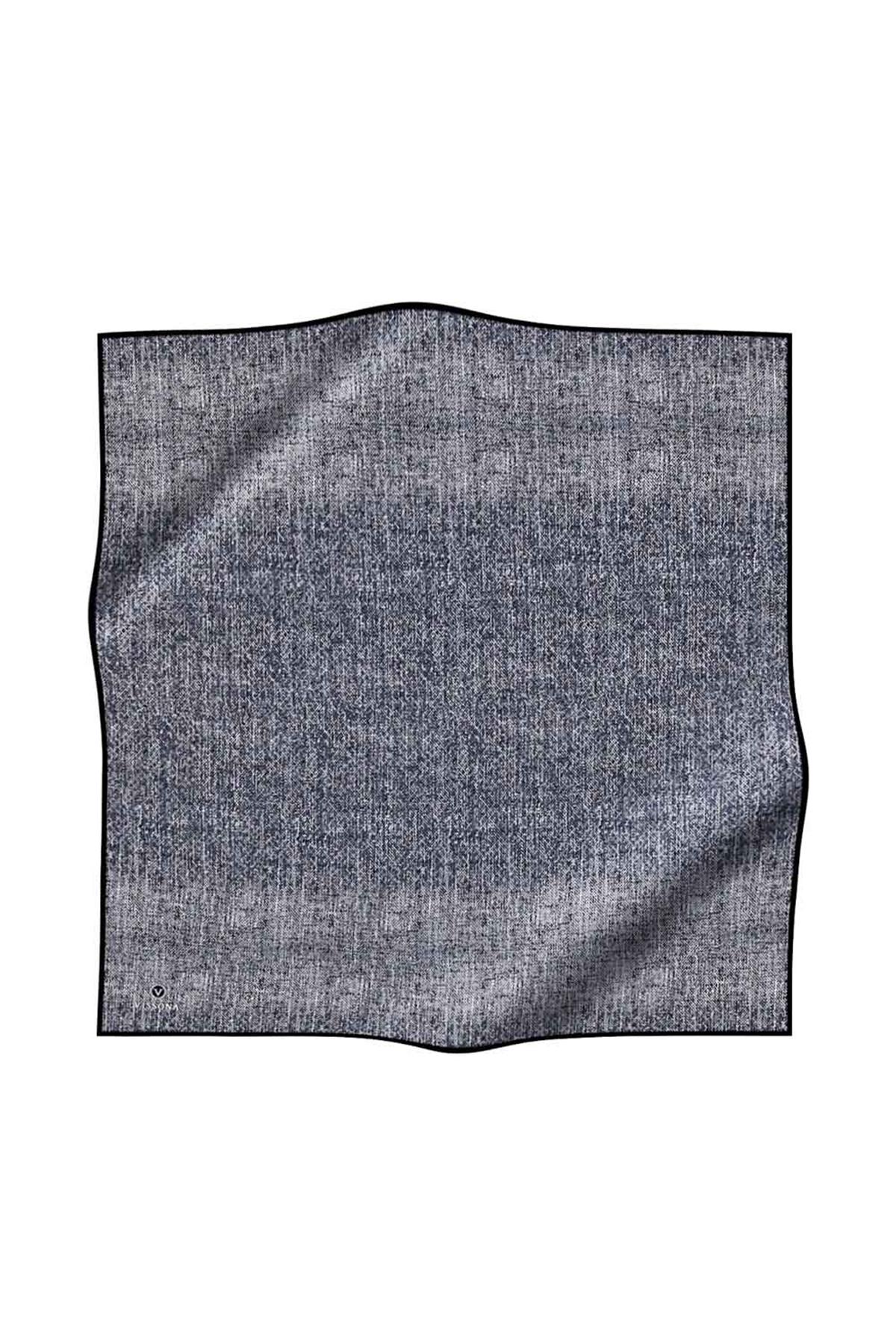 %100 Twill İpek Dokulu Desen Gri - Siyah Renkli 90x90 Eşarp Kenar Dikiş Şekli El Dikişli