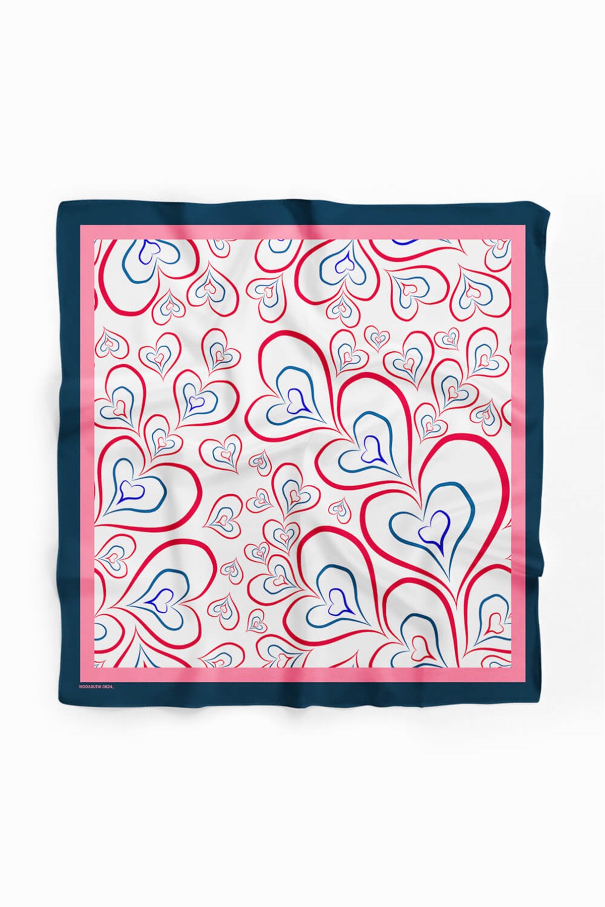 Violla H18 Kadın Kırmızı Kalp Desenli 50x50 Bandana HYL DG0824-22