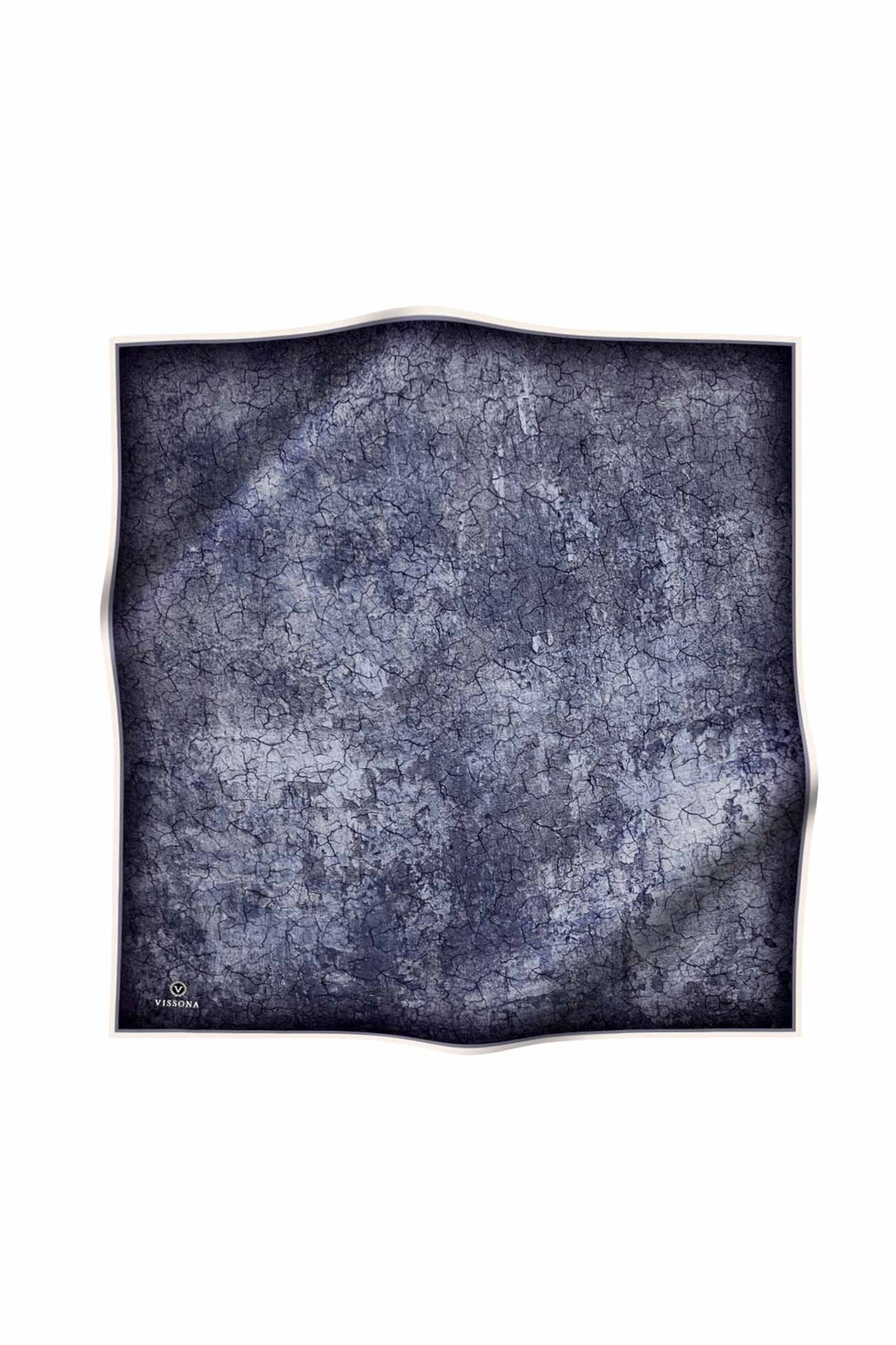 % 57 İPEK % 43 VİSKON Twill İpek Bulut  Desenli İndigo Gri Renkli 90x90 Eşarp Dikim Şekli : El Dikişi