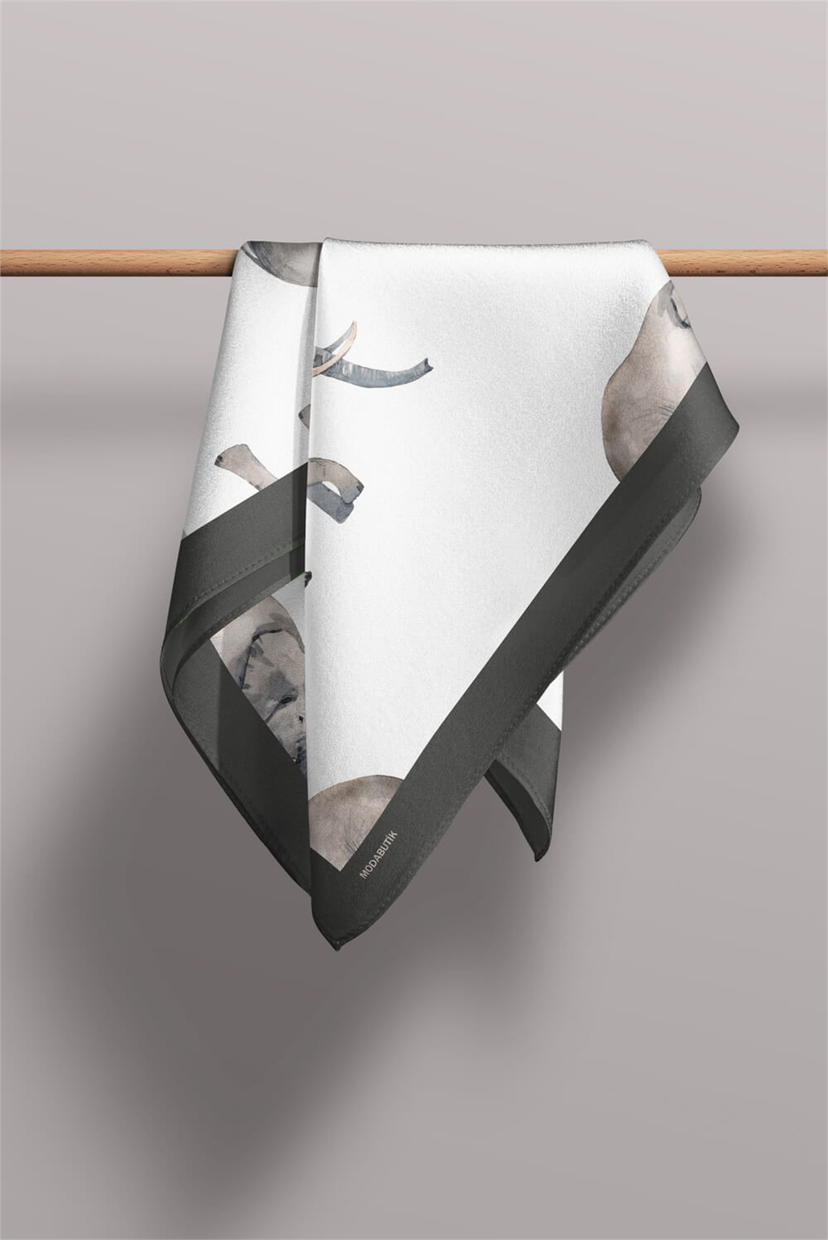 Z10 Kadın Fil Desenli Bandana 50x50 Gri Beyaz DG0492-22 Snz