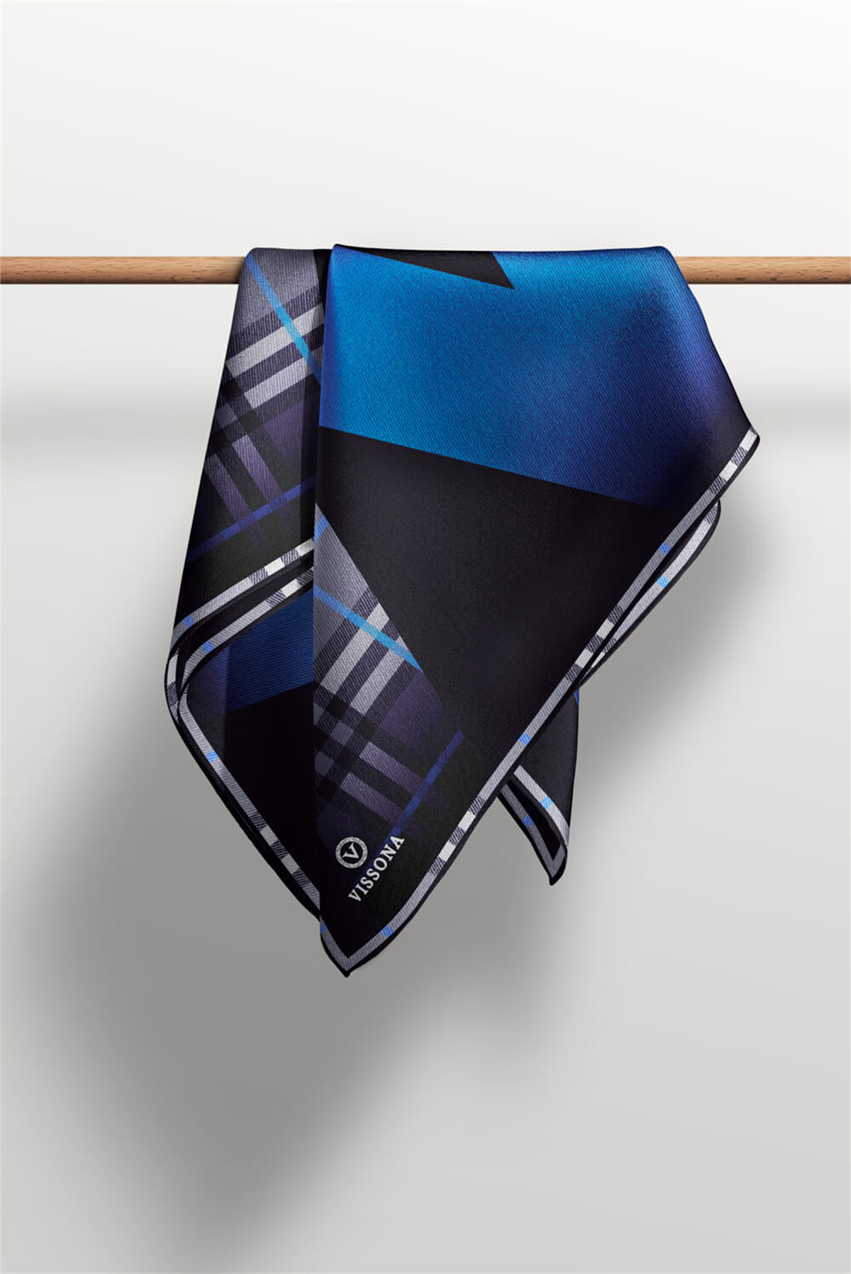 % 57 İPEK % 43 VİSKON Twill İpek Ekose Desenli Saks - Siyah Renkli 90x90 Eşarp Dikim Şekli : El Dikişi