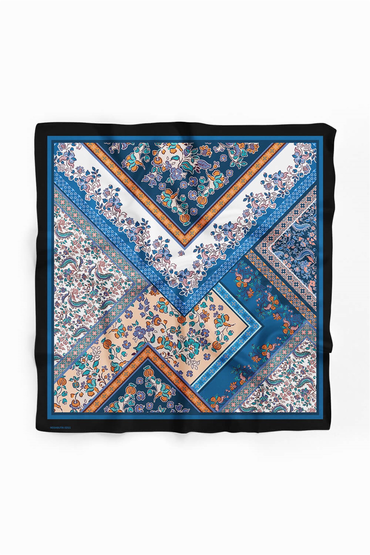 Violla E114 Kadın Patchwork Desenli Bandana 50x50 Mavi DG0211-22