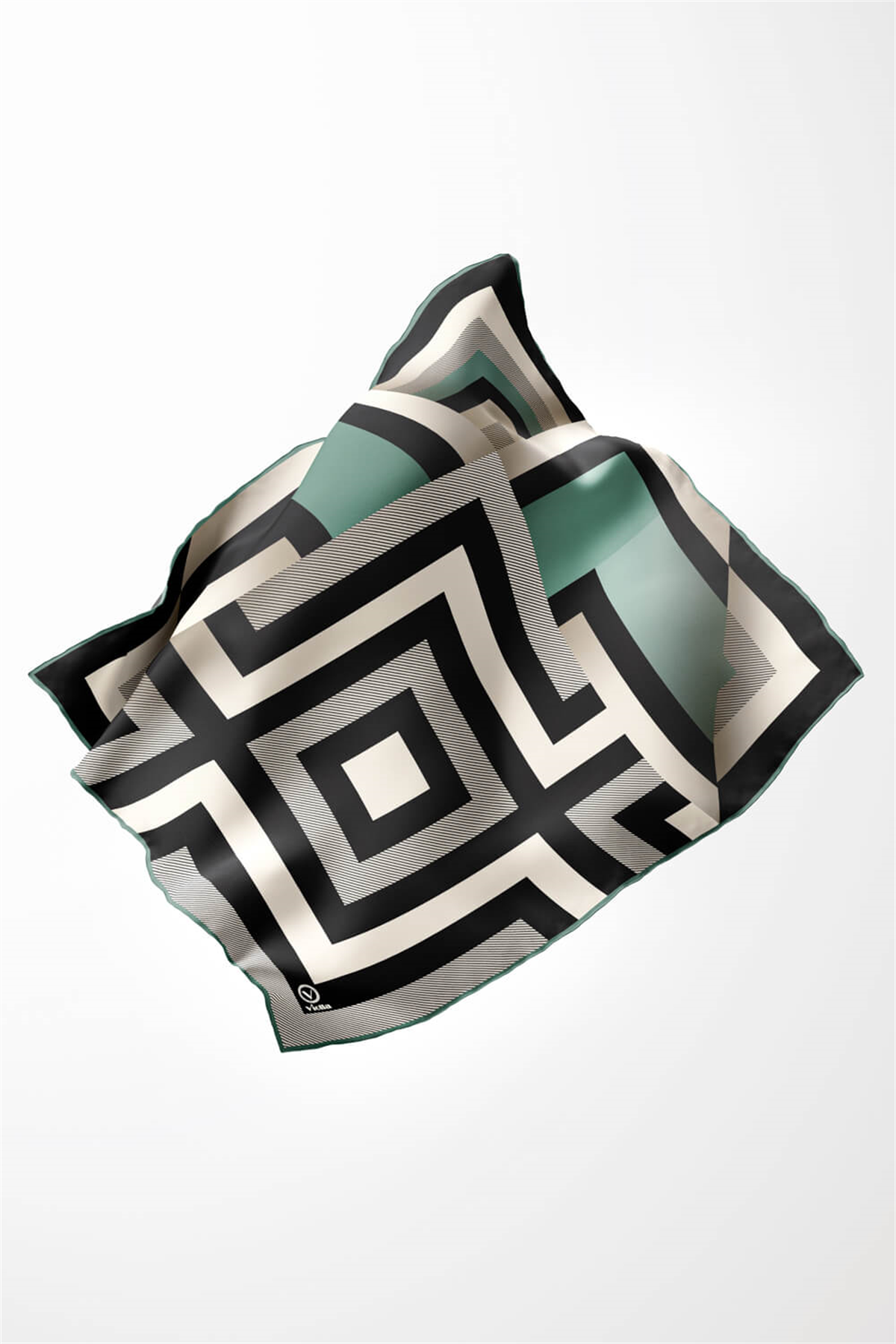 Twill Geometrik Desenli Mint Yeşiliı Renkli 90x90 Eşarp (İpek İçermez) Dikim Şekli : El Dikişi