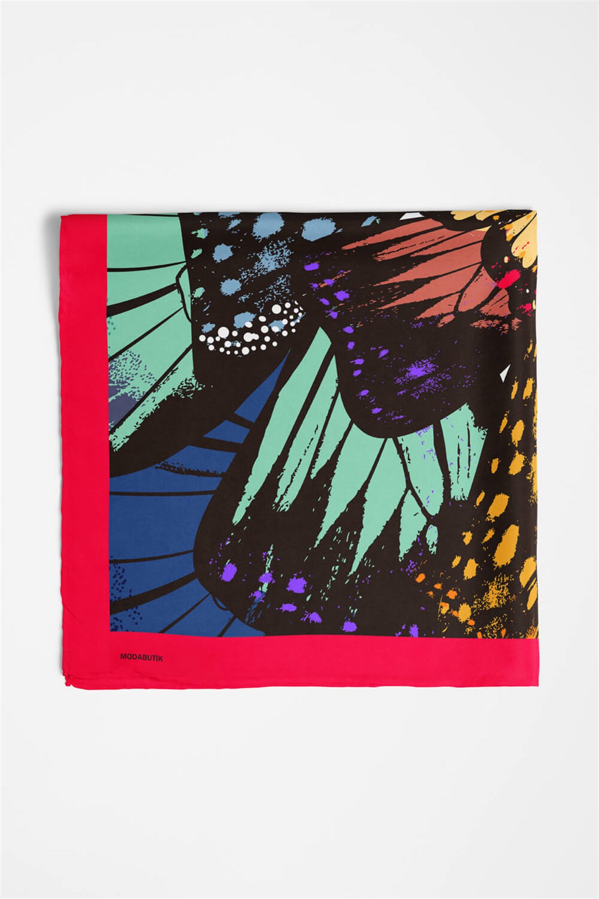 Violla Y24 Kadın Kelebek Desenli Bandana 50x50 Turkuaz Siyah DG0399-22
