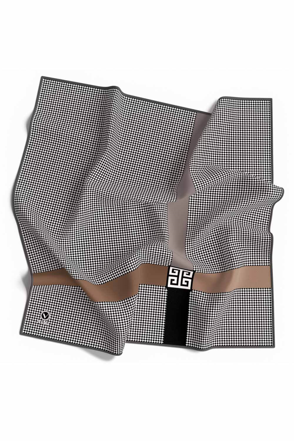 Twill Kazayaklı Şerit Desenli Gümüş Renkli 90x90 Eşarp (İpek İçermez) Dikim Şekli : El Dikişi
