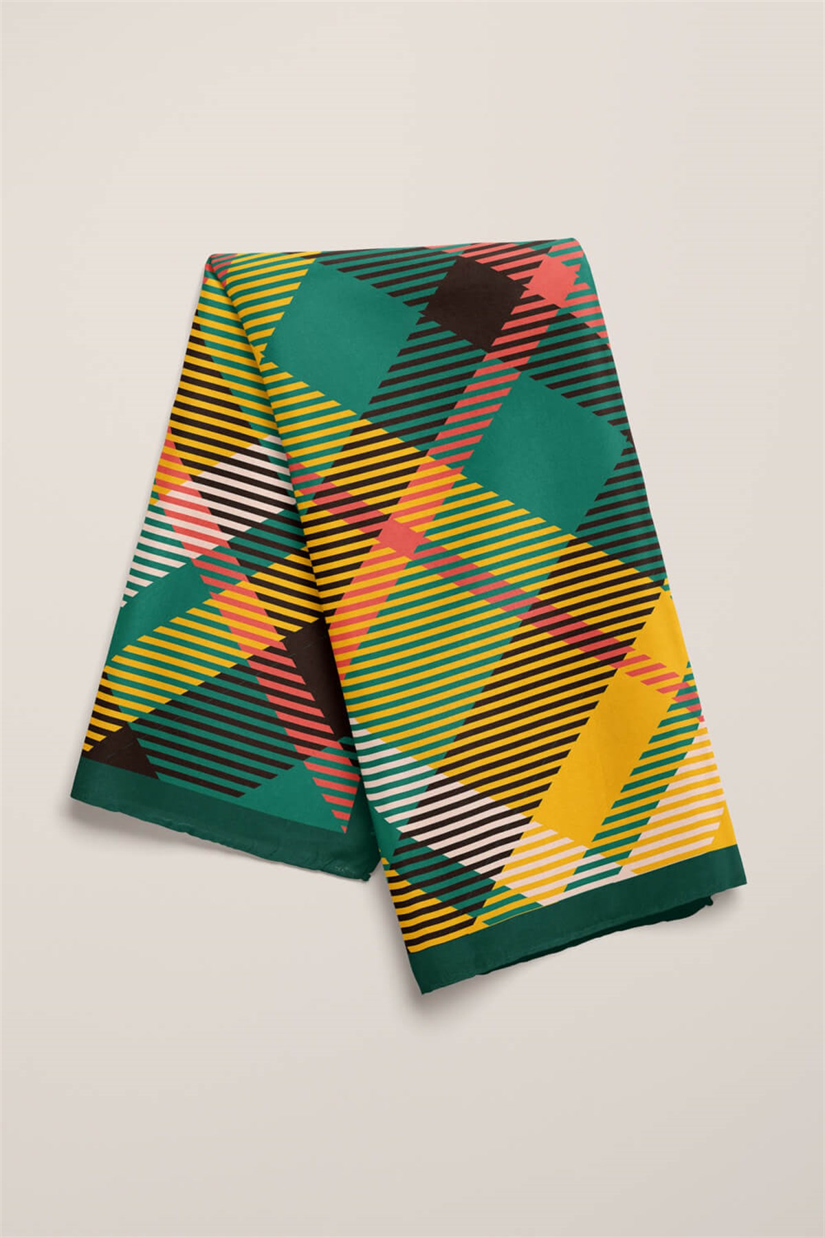 Violla D80 Kadın Ekose Desenli Bandana 50x50 Yeşil Sarı DG0200-22