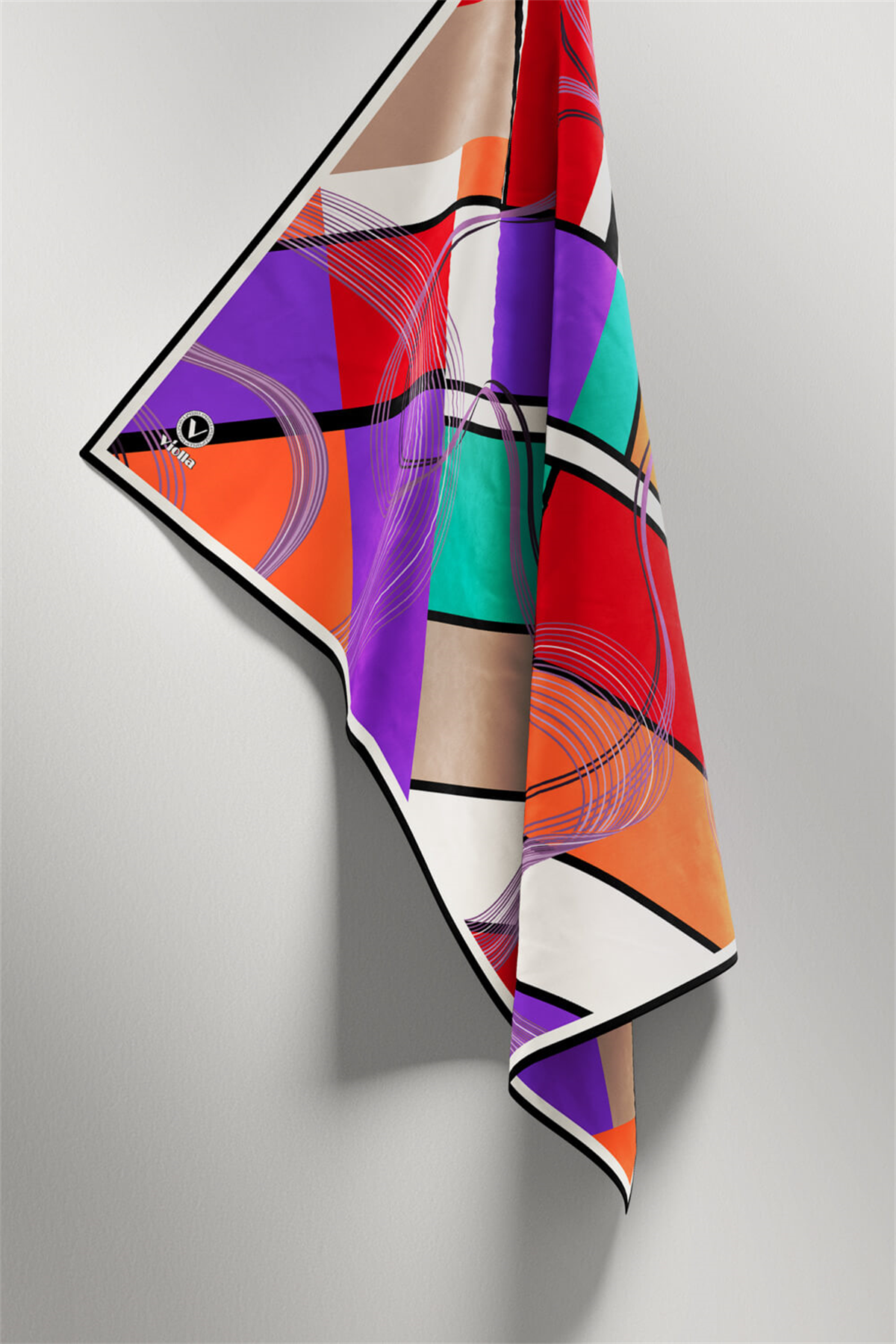 Twill Geometrik Desenli Turuncu - Kırmızı Renkli 90x90 Eşarp (İpek İçermez) Dikim Şekli : El Dikişi