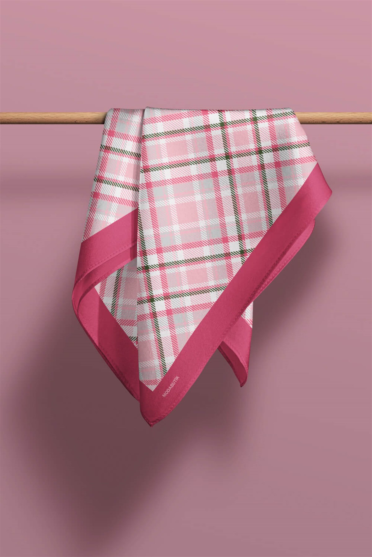 Violla D82 Kadın Ekose  Desenli Bandana 50x50 Pembe DG0201-22