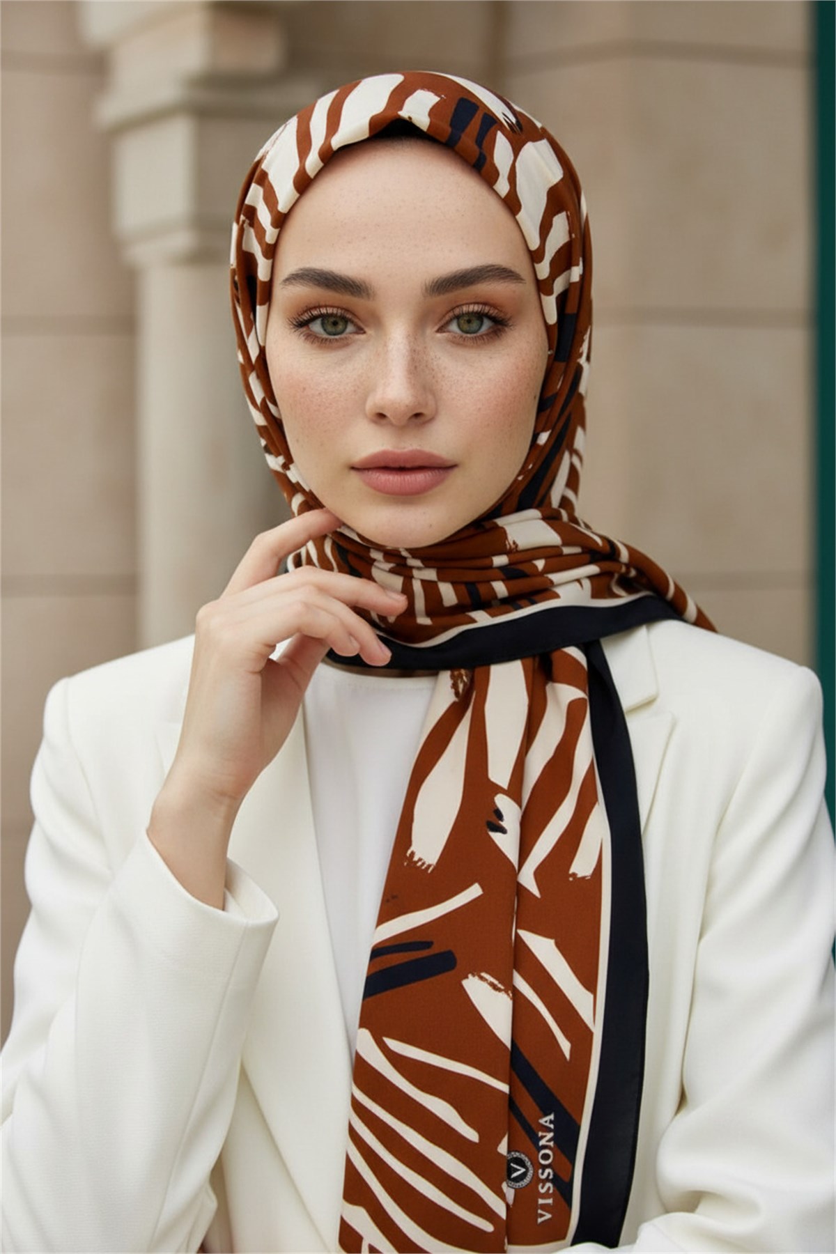 KREP ÇİZGİ DESENLİ TABA RENKLİ 75X195 KIRIŞMAZ ŞAL