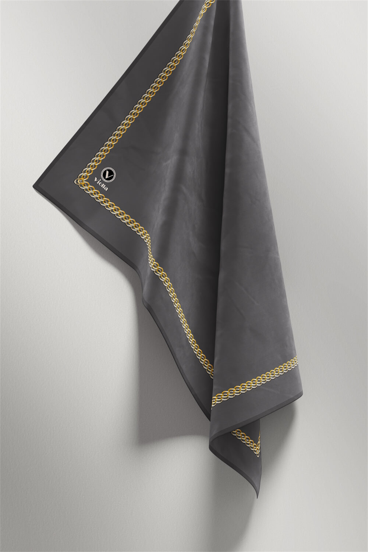 Twill Kenar Motifi Zincir Desenli Füme Renkli 90x90 Dikim Şekli : El Dikişi Eşarp (İpek İçermez)