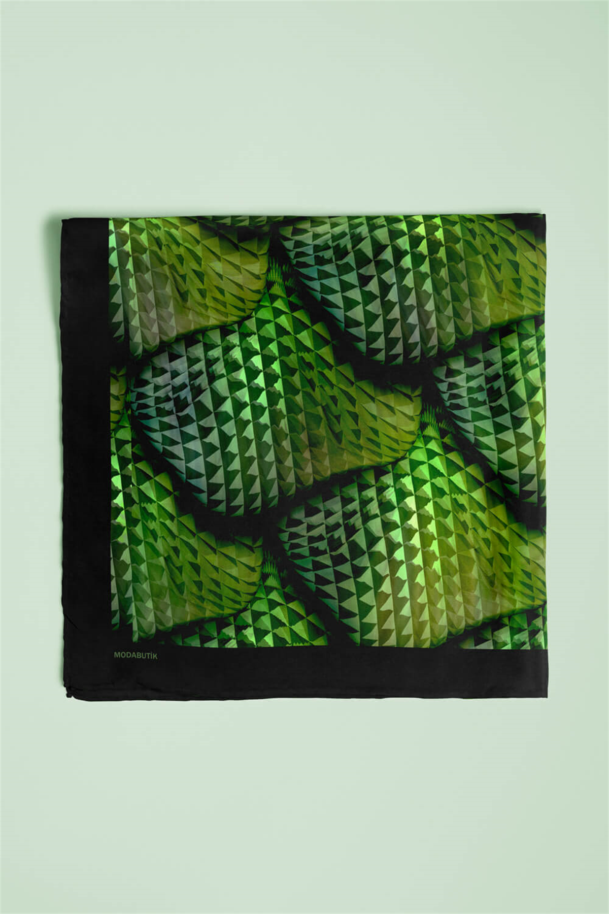 D96 Kadın Egzotik Desenli Bandana 50x50 Yeşil DG0254-22