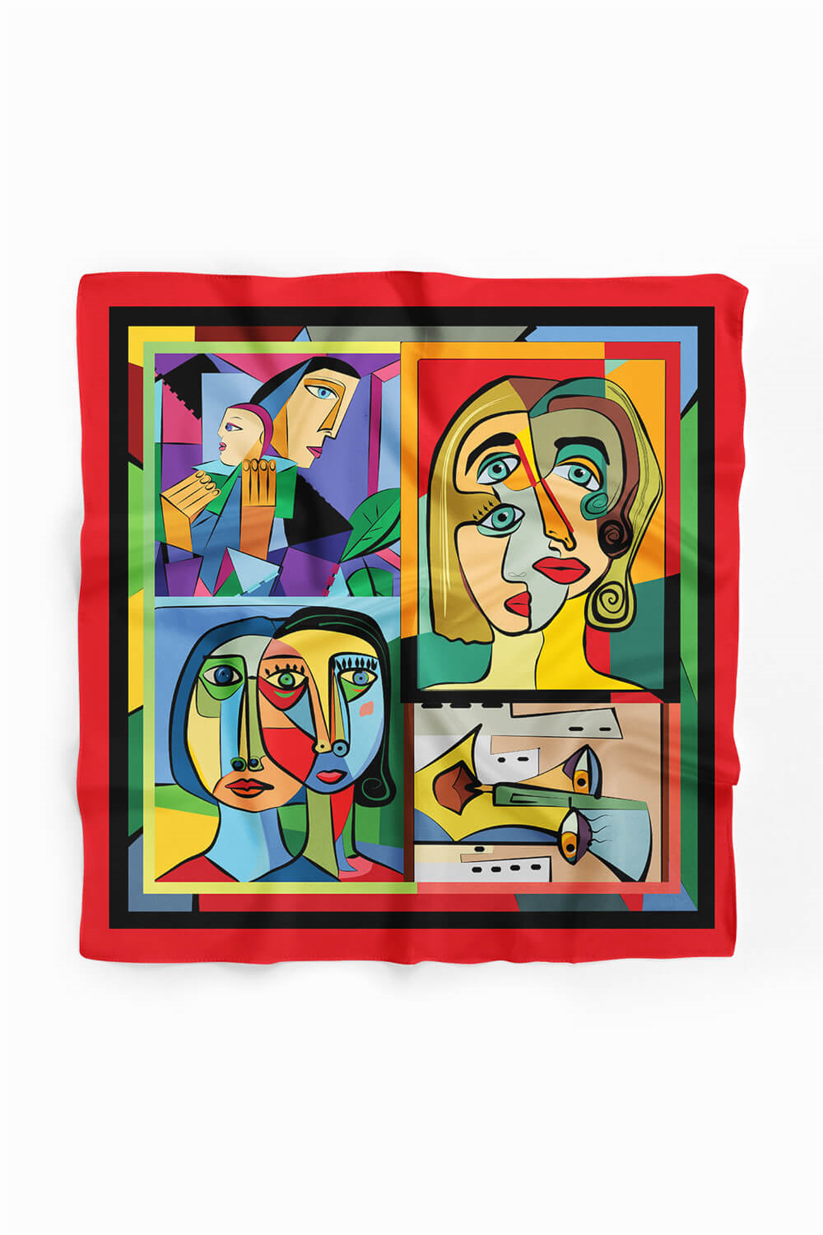 A11 Kadın Portrait Desenli Bandana 50x50 Kırmızı DG0238-22 Snz