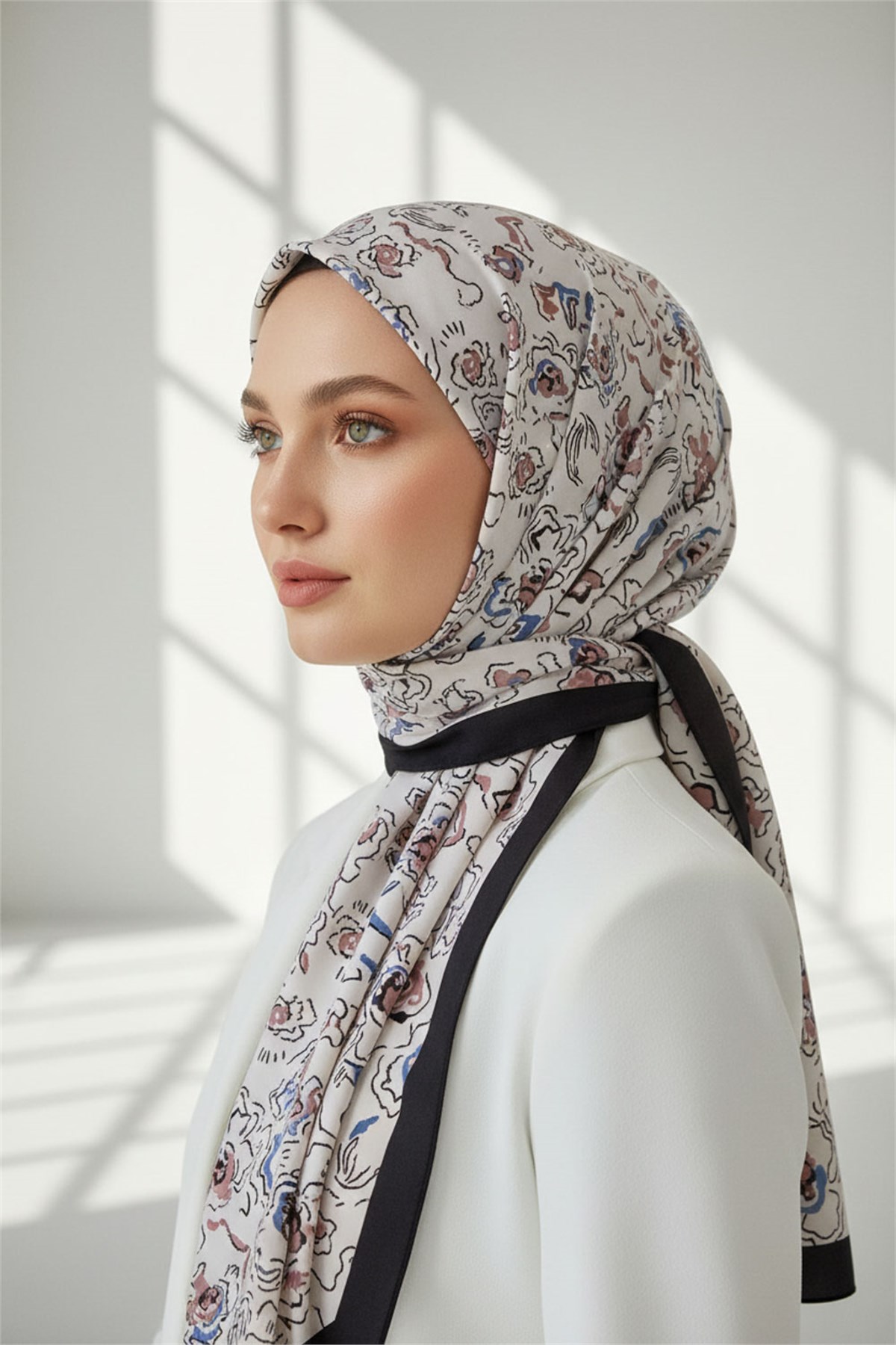 KREP ÇİÇEKLİ GÜL KURUSU - İNDİGO RENKLİ 75X195 KIRIŞMAZ ŞAL