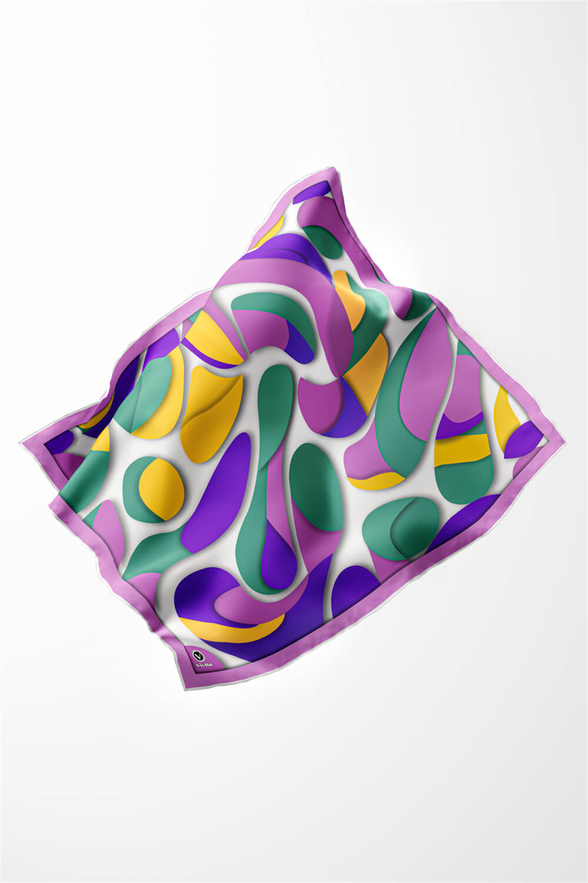 Twill Soyut Geometrik Desenli Llila - Petrol Yeşili Renkli 90x90 Eşarp (İpek İçermez) Dikim Şekli : El Dikişi