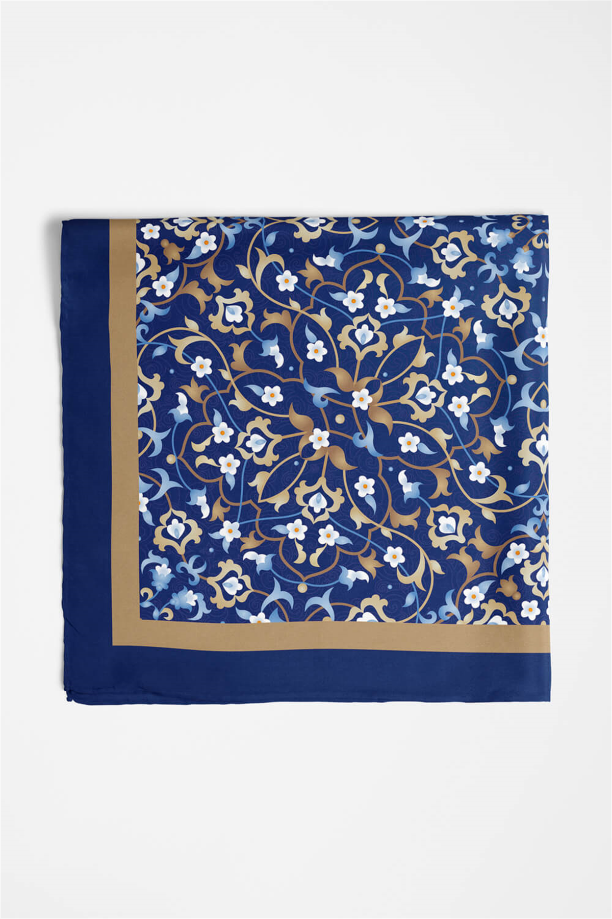 C36 Kadın Lacivert Dairesel Çiçek Desenli 50x50 Bandana HYL DG0623-22