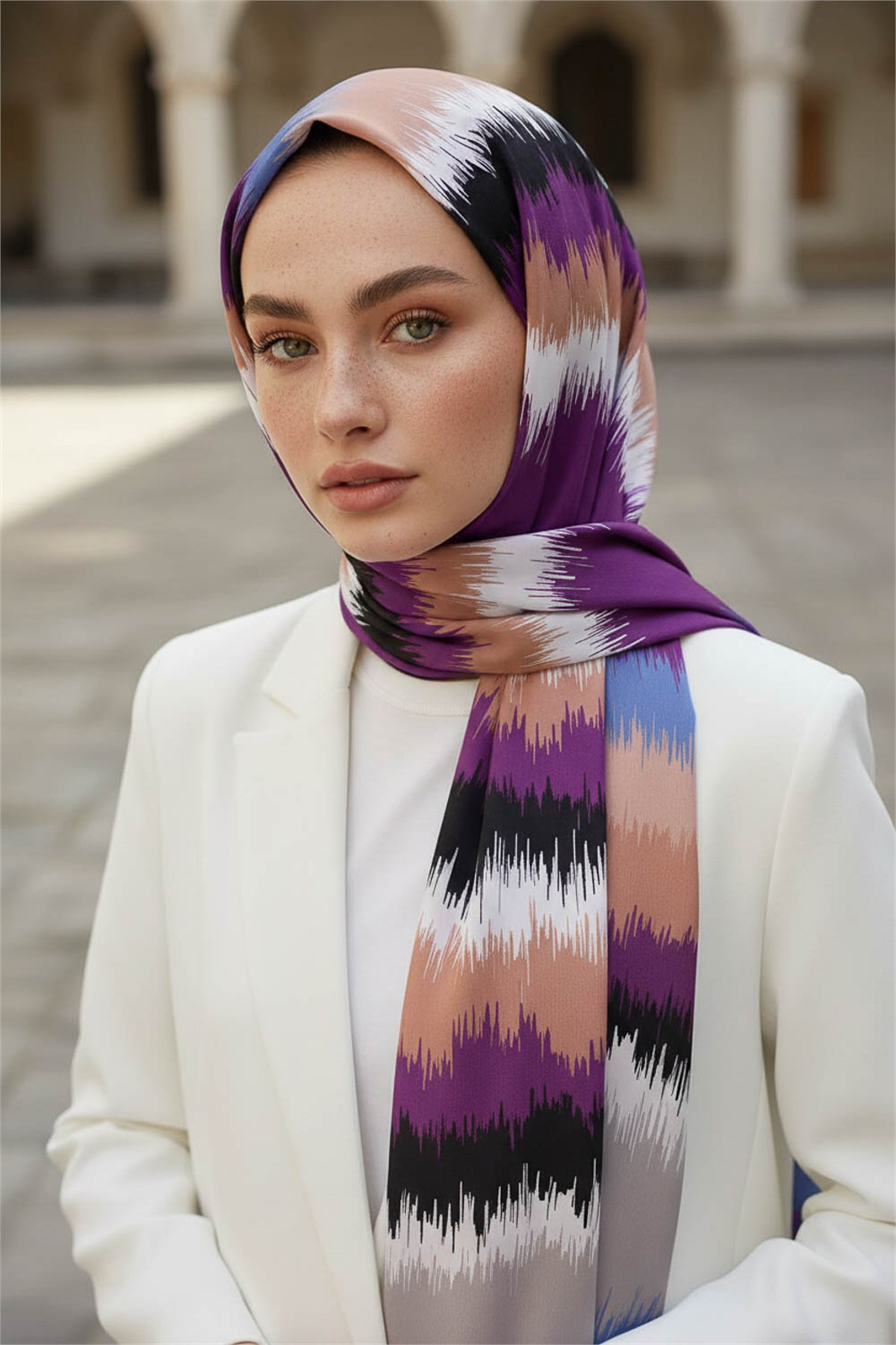 KREP FREKANS DESENLİ MÜRDÜM RENKLİ 75X195 KIRIŞMAZ ŞAL