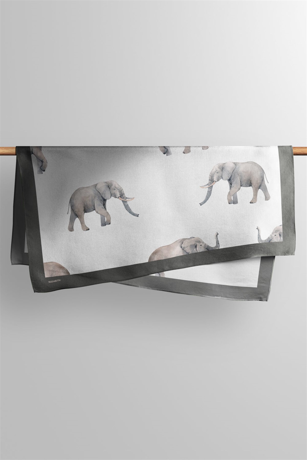 Violla Z10 Kadın Fil Desenli Bandana 50x50 Gri Beyaz DG0492-22 Snz