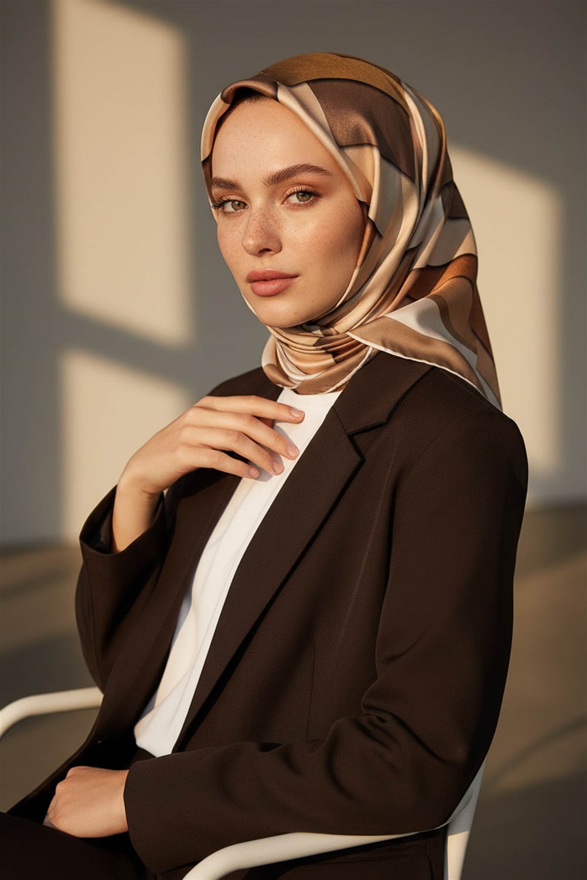 % 57 İPEK % 43 VİSKON Twill Geometrik Bulut  Desenli  Bej Vizon  Renkli 90x90 Eşarp Dikim Şekli: El Dikişi