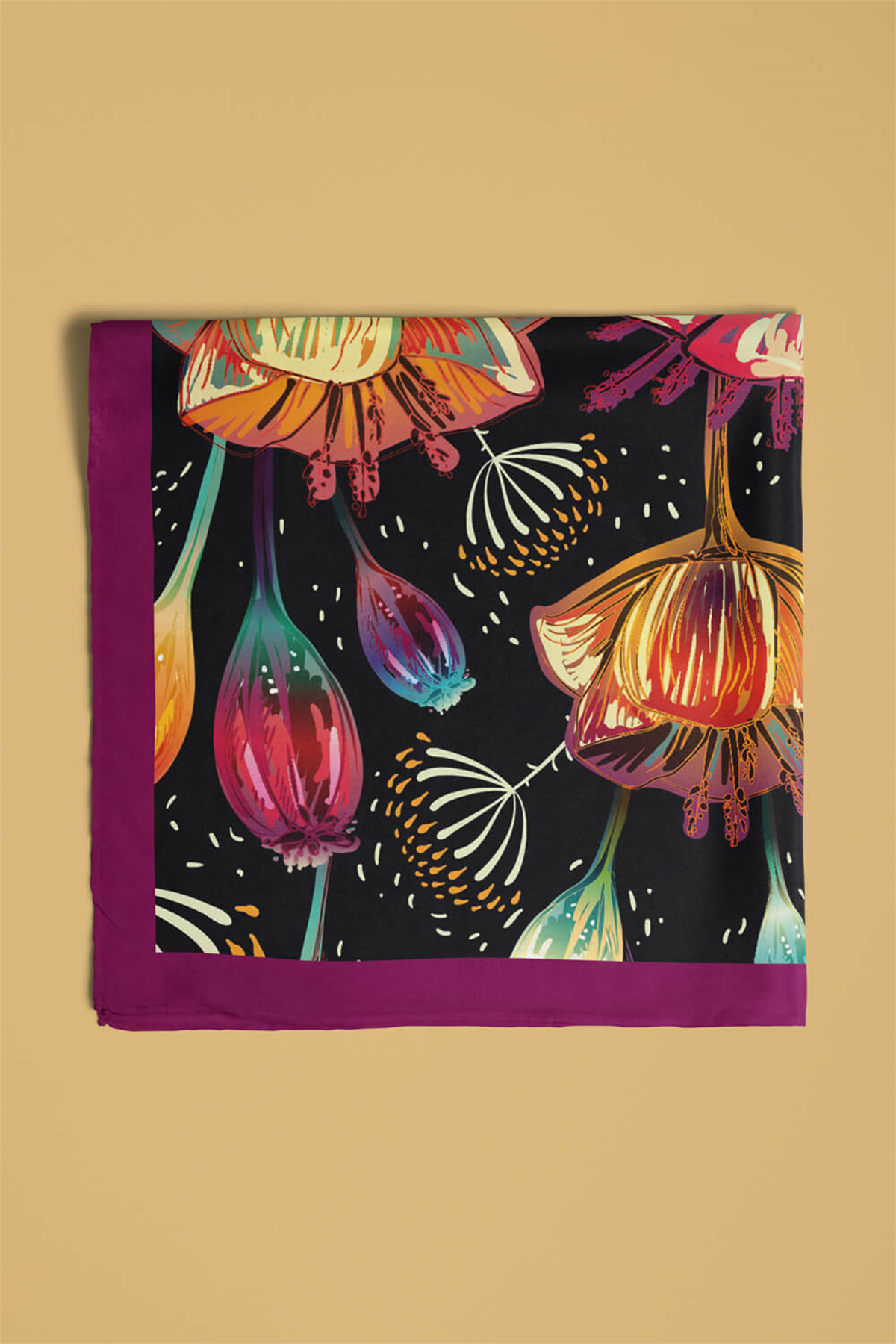 B33 Kadın Flow Desenli Bandana 50x50 Siyah DG0173-22