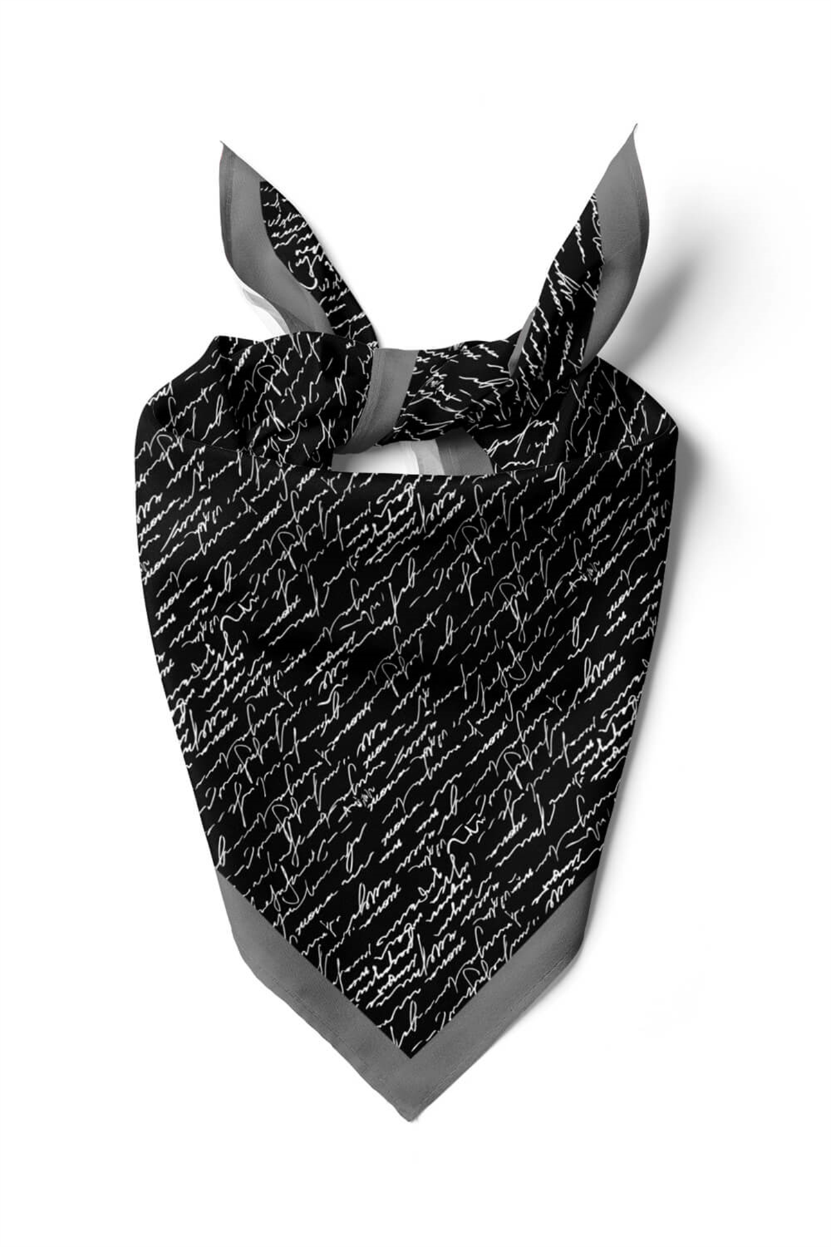 Kadın Siyah Beyaz El yazısı Desenli 50x50 Bandana HYL DG0711-22