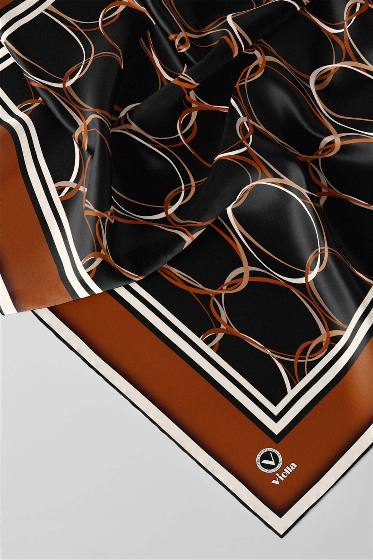 Twill Halka Desenli Taba Renkli 90x90 Eşarp (İpek İçermez) Kenar Dikiş Şekli El Dikişli