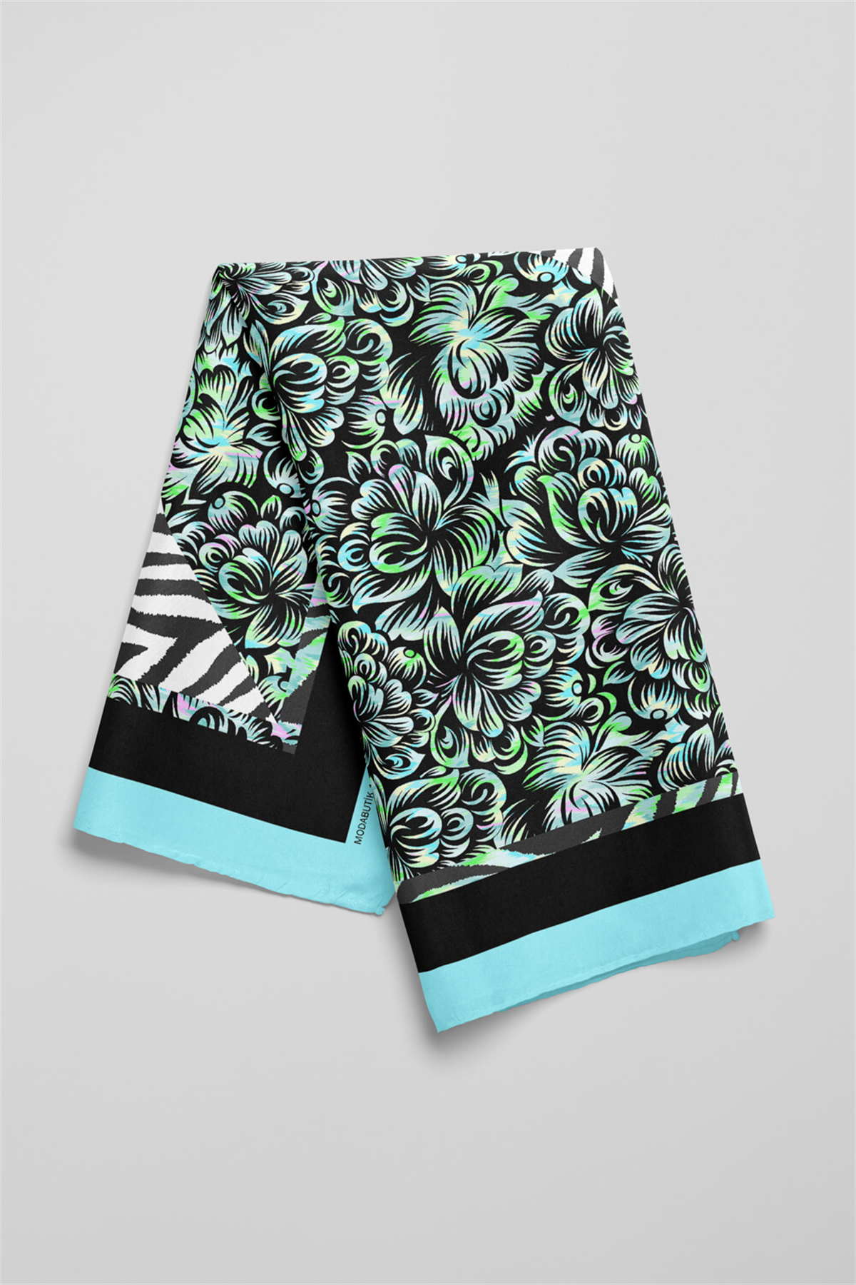 D60 Kadın Yeşil Zebra Desenli 50x50 Bandana HYL DG01431-22