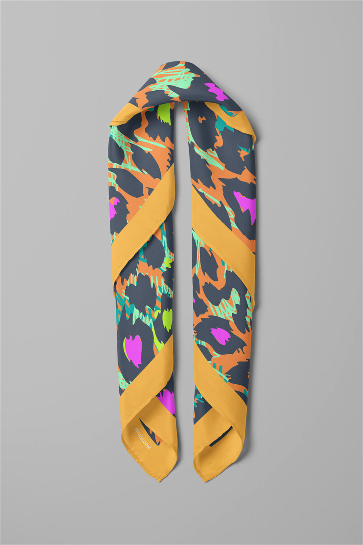 Z93 Kadın Yağlı Boya Desenli Bandana 50x50 Sarı Mavi DG0271-22 Snz