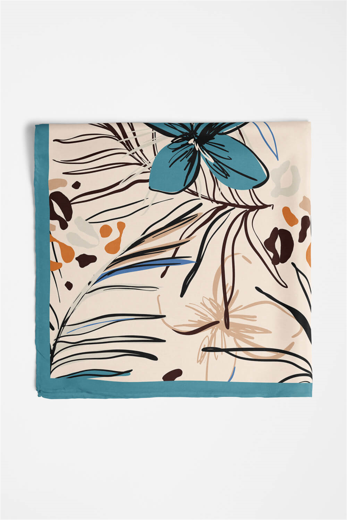 Saten İpek Çiçek Desenli Kadın Bandana