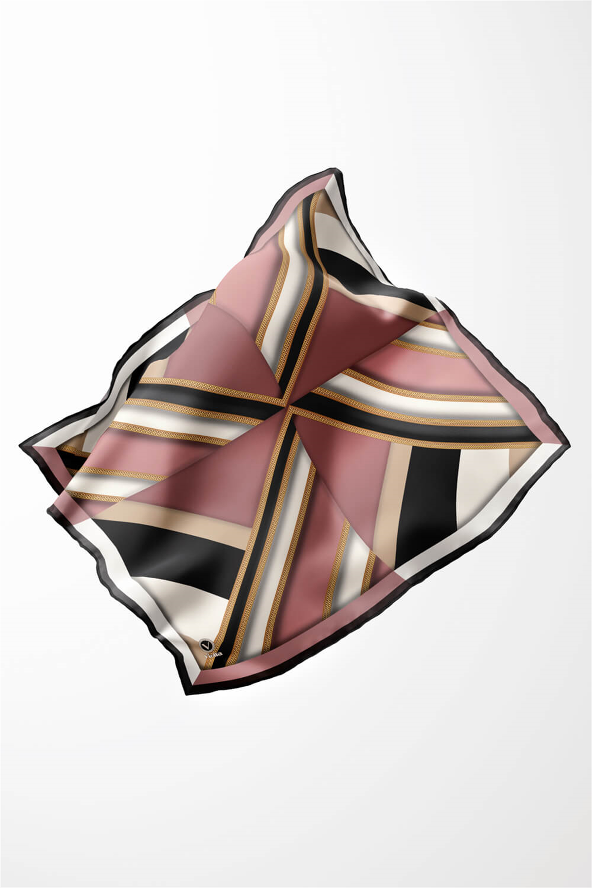 Twill Geometrik Desenli Pudra Renkli 90x90 Eşarp (İpek İçermez) Dikim Şekli : El Dikişi