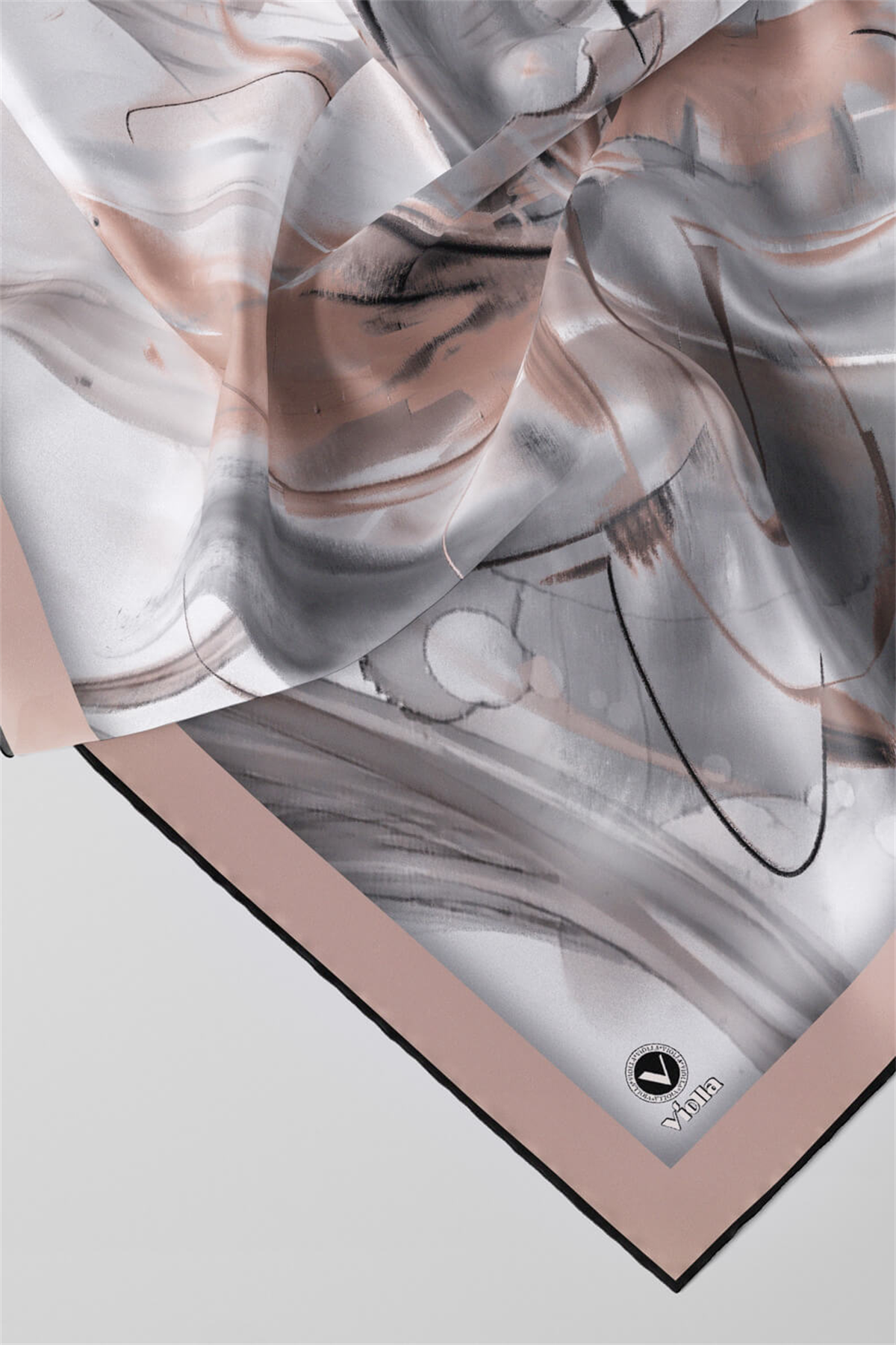 Twill Çiçek Tablo Desenli Bej Renkli 90x90 Eşarp (İpek İçermez) Kenar Dikiş Şekli El Dikişli