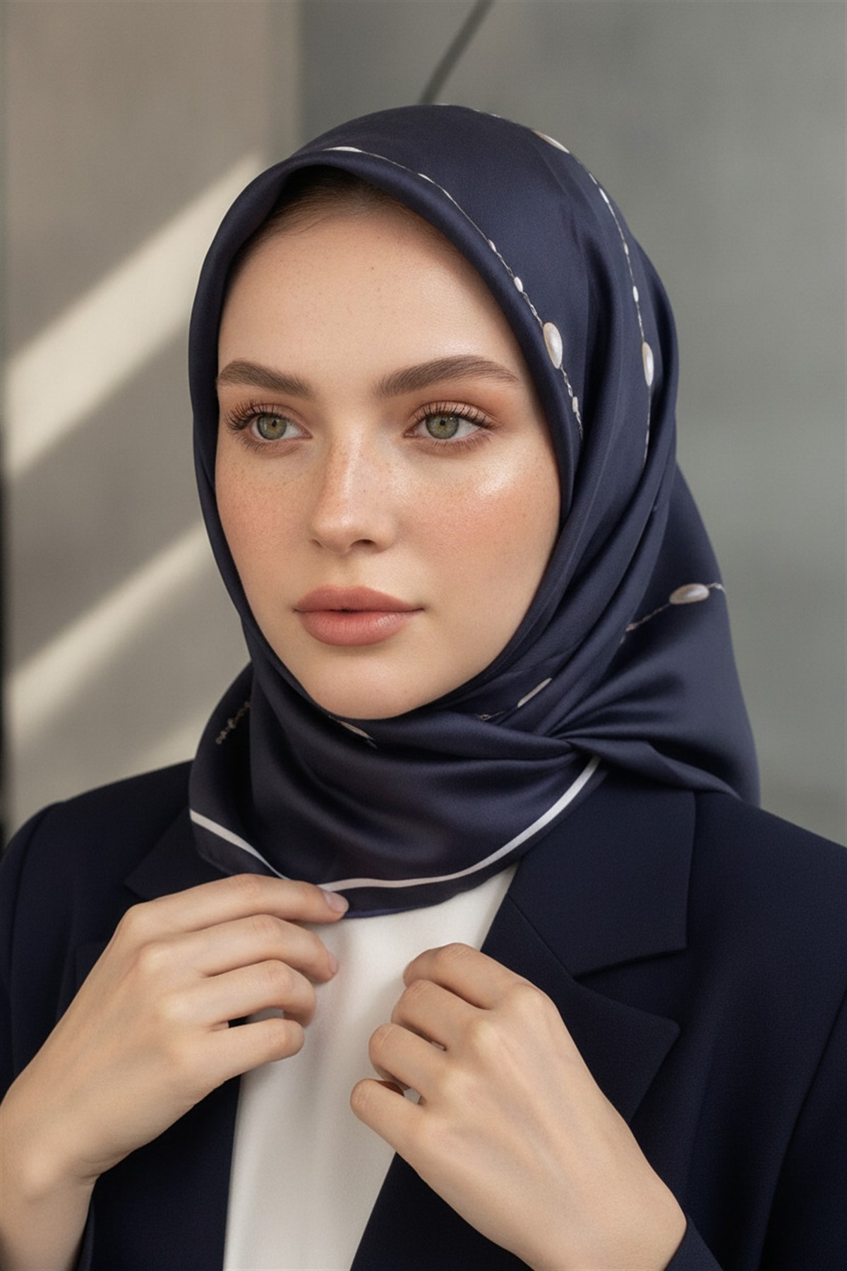 %100 Twill İpek İnci Desenli 90x90 Eşarp Dikim Şekli : El Dikişi