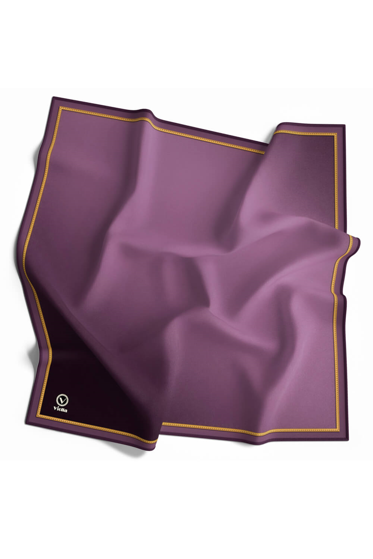 Twill Degrade Desenli Mor Renkli 90x90 Eşarp (İpek İçermez) Kenar Dikiş Şekli El Dikişli