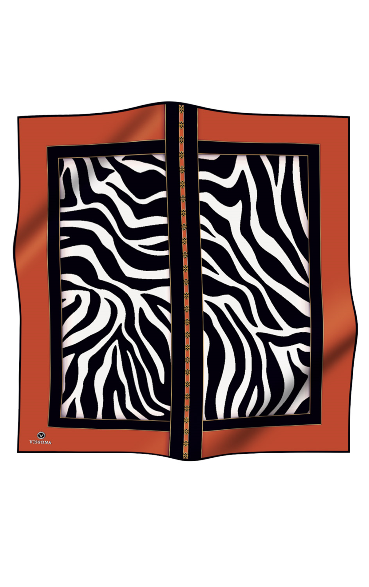 %100 Twill İpek Zebra Desenli Taba - Siyah Renkli 90x90 Eşarp Kenar Dikiş Şekli El Dikişli