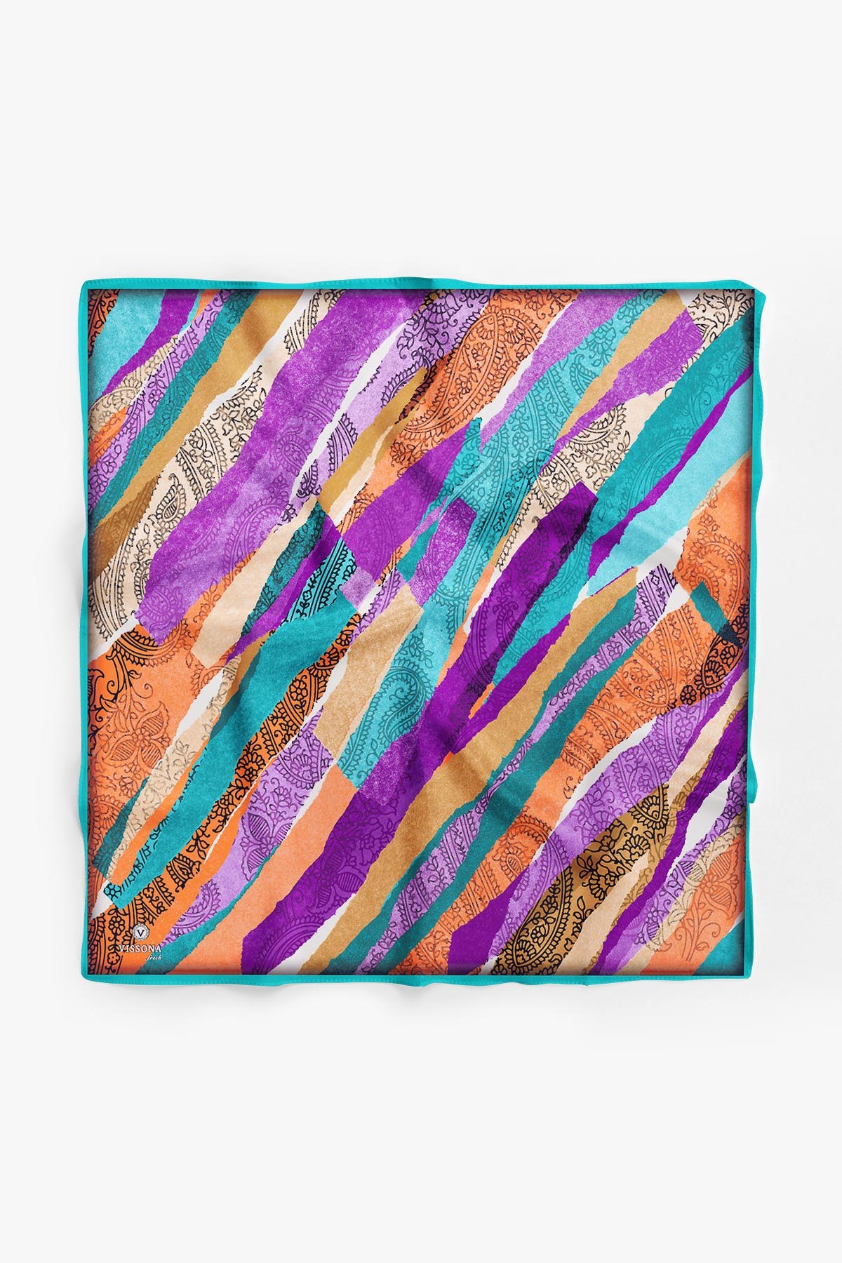 %100 İpek Kadın Desenli Bandana 80x80