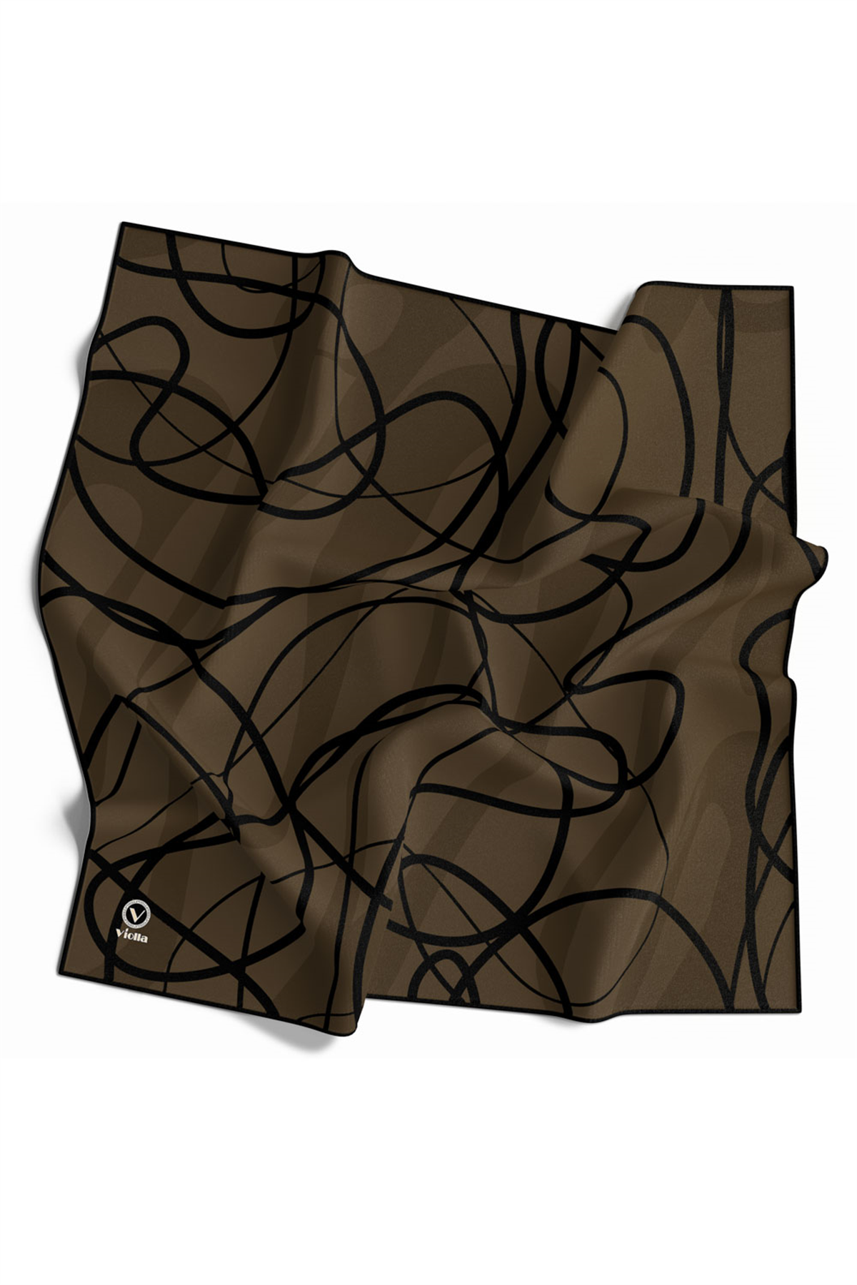Twill Karışık Çizgi Desenli Sütlü Kahve Renkli 90x90 Eşarp (İpek İçermez) Kenar Dikiş Şekli El Dikişli