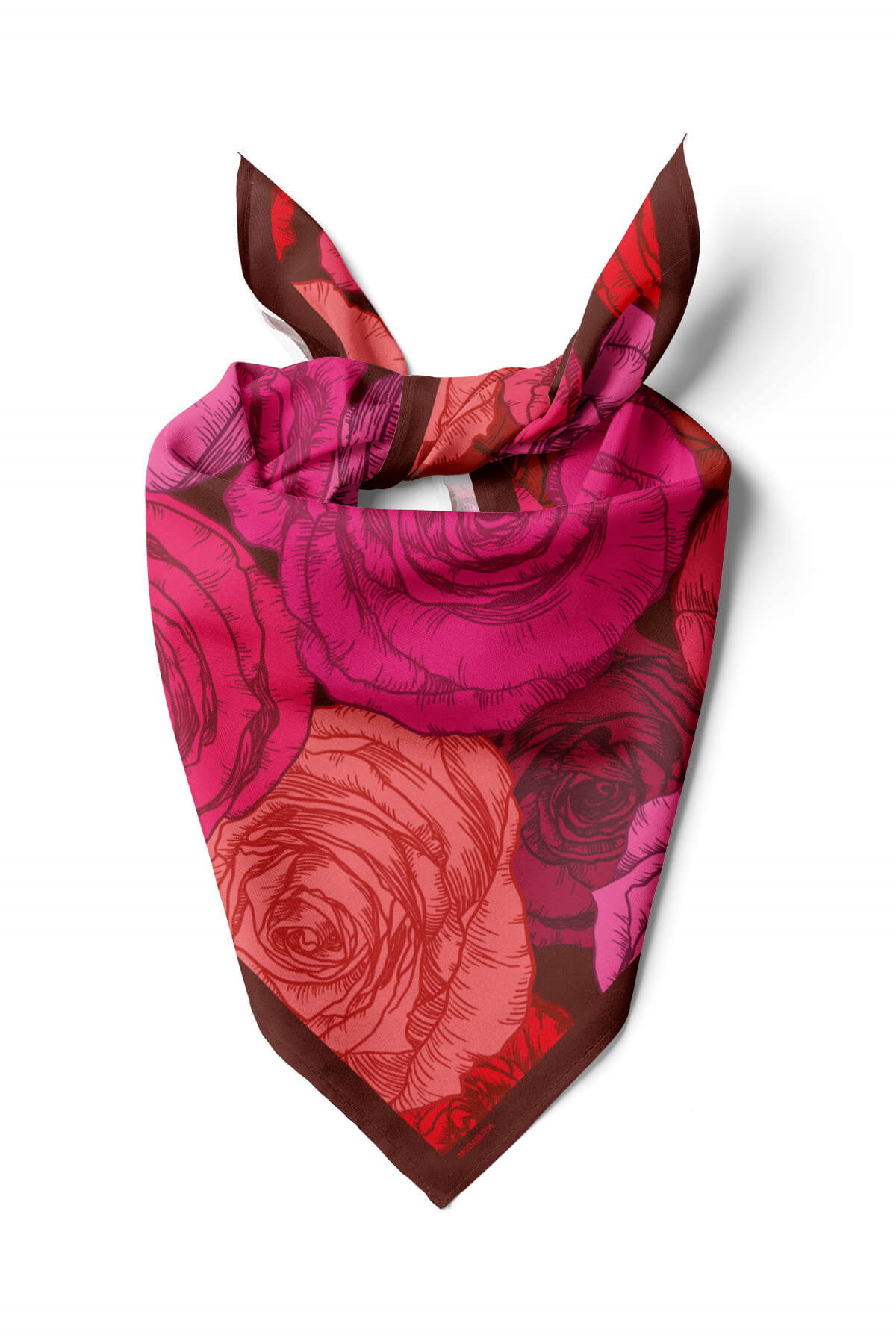 F1  Kadın Gül Desenli Bandana 50x50 Kırmızı  DG0133-22