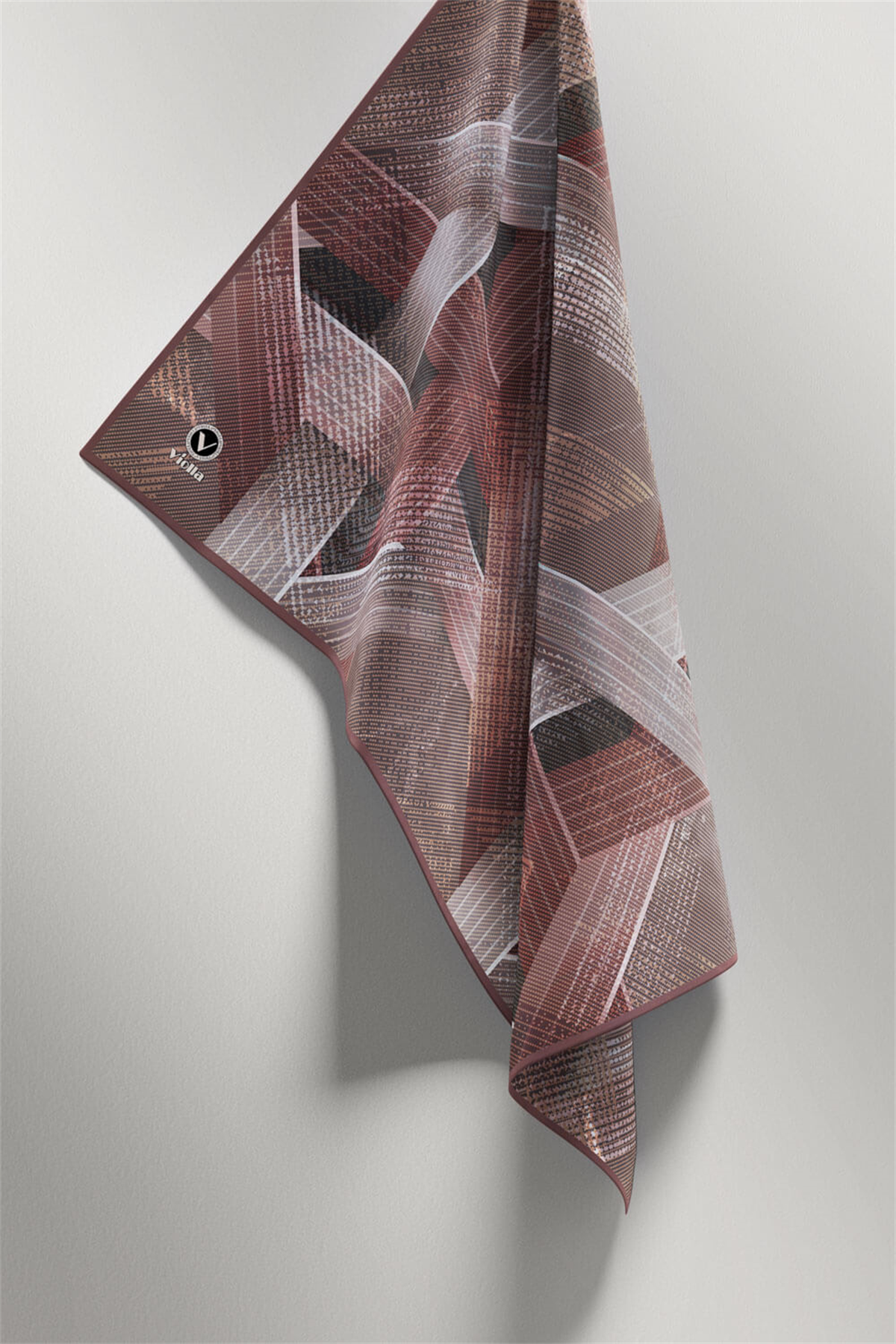 Twill Dokulu Geometrik Desenli Pudra Renkli 90x90 Eşarp (İpek İçermez) Kenar Dikiş Şekli El Dikişli