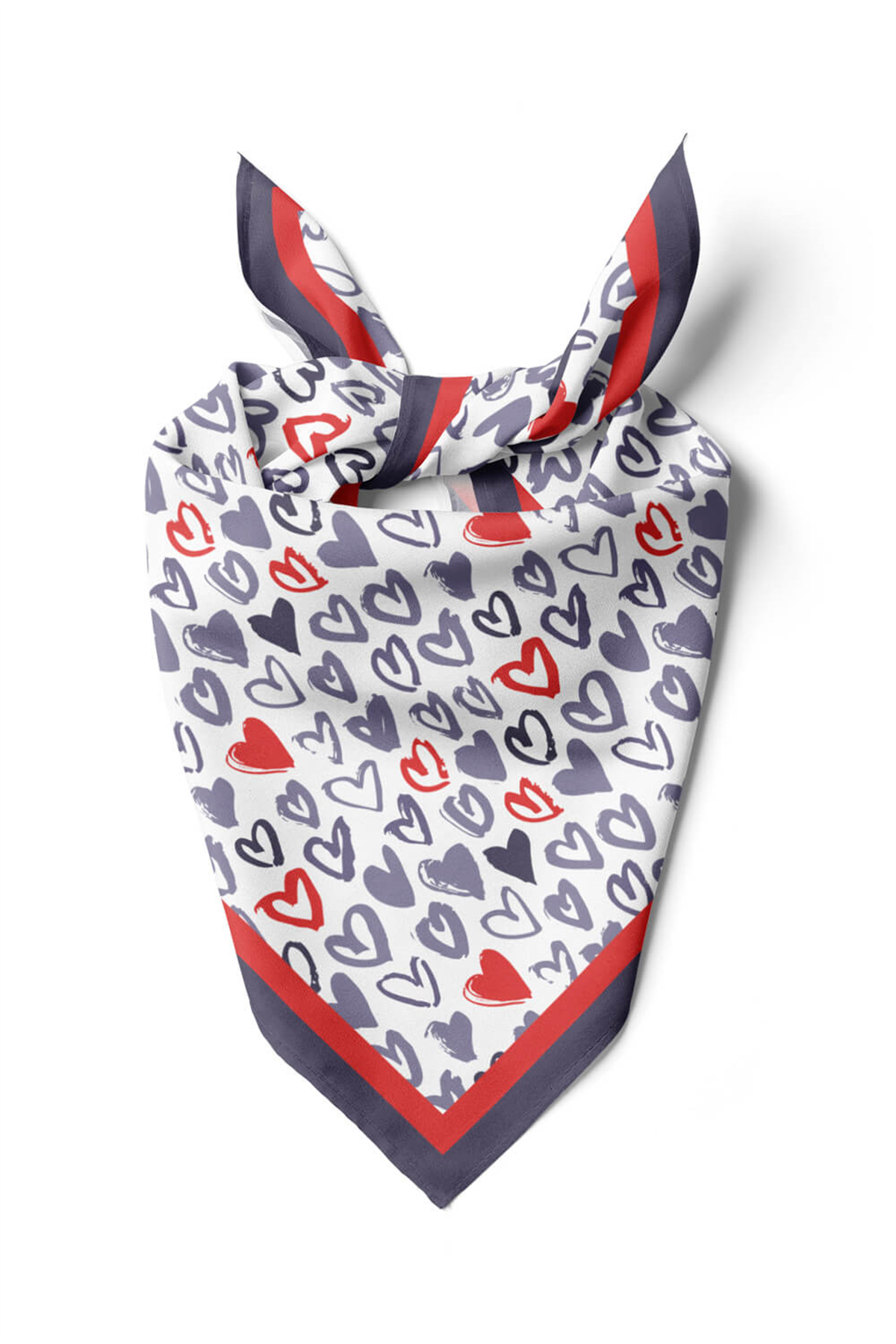 F39 Kadın Gri Kırmızı Wish of Love Desenli 50x50 Bandana HYL DG0734-22