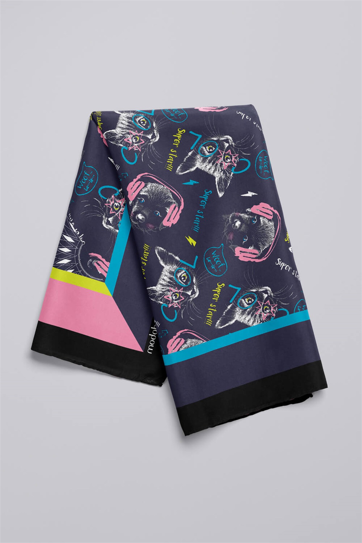 Violla H2 Kadın Mavi Süper Star Desenli 50x50 Bandana