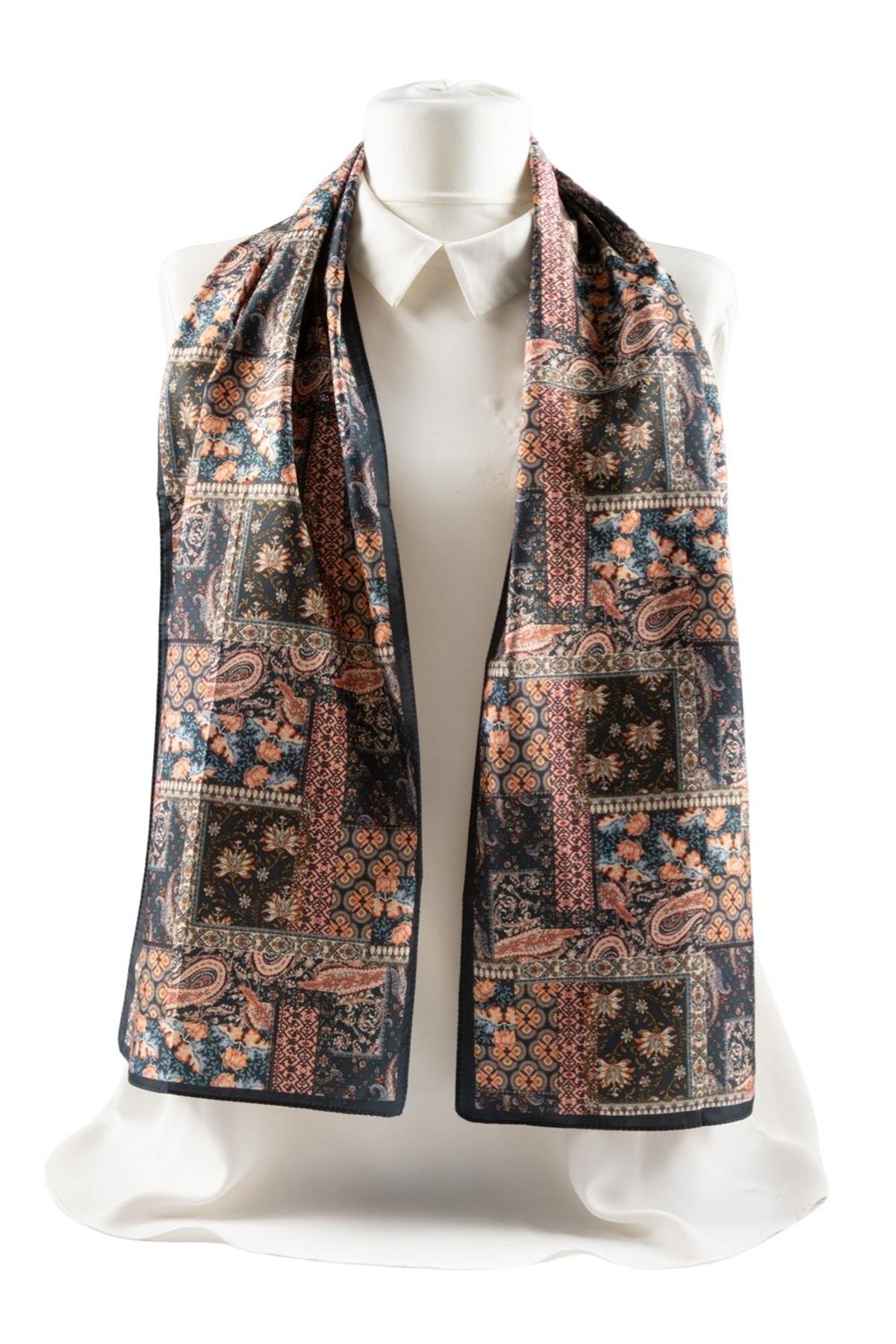 Z41 Modabutik Şal Desenli Mavi Somon Renkli Fular