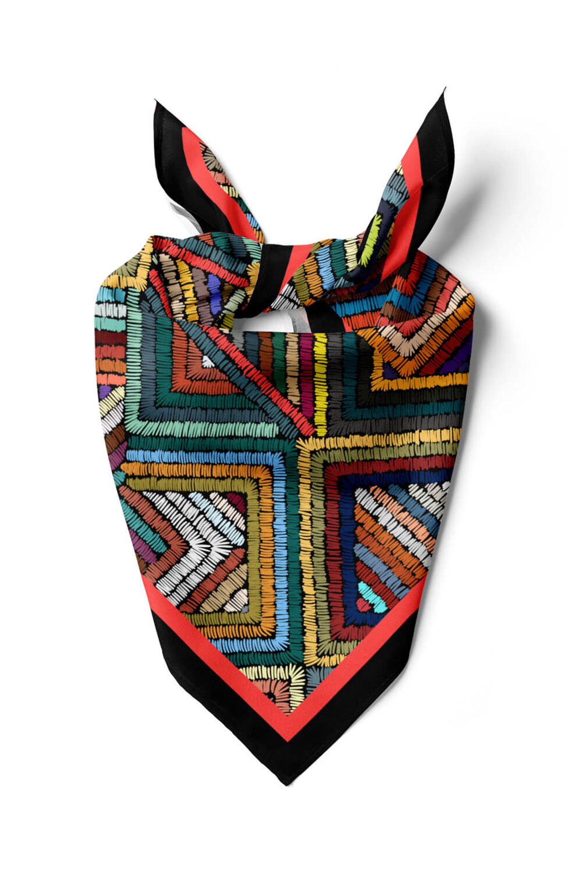 Kadın Çok Renkli Otantik  Desenli 50x50 Bandana HYL DG0788-22